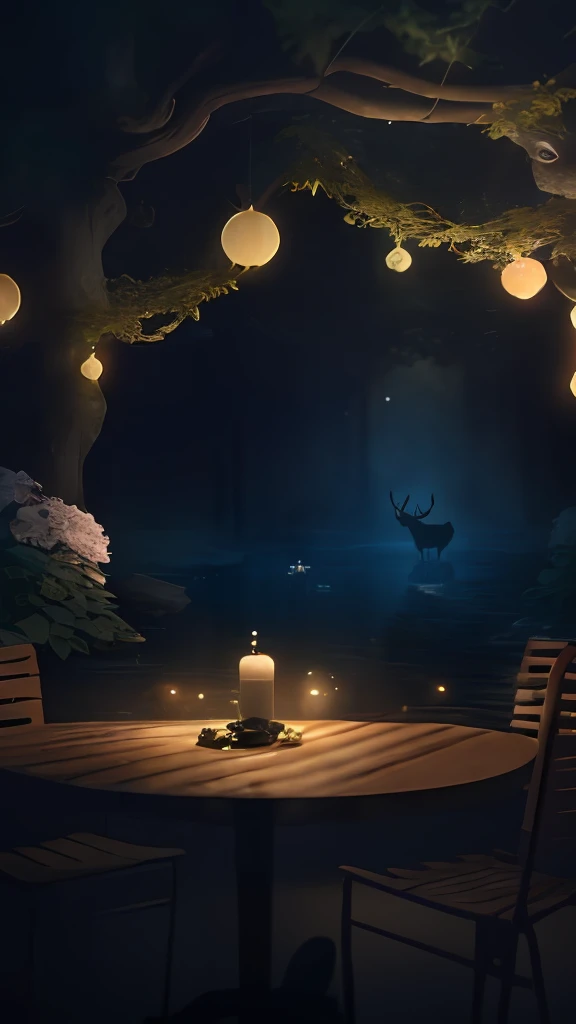 Masterpiece, best quality, (very detailed CG unified 8k wallpaper), (best quality), (best illustration), (best shadow), glowing elf with a glowing deer, drinking water in the pool, natural elements in forest theme. Mysterious forest, beautiful forest, nature, surrounded by flowers, delicate leaves and branches surrounded by fireflies (natural elements), (jungle theme), (leaves), (branches), (fireflies), (particle effects) and other 3D, Octane rendering, ray tracing, super detailed , deer --v6