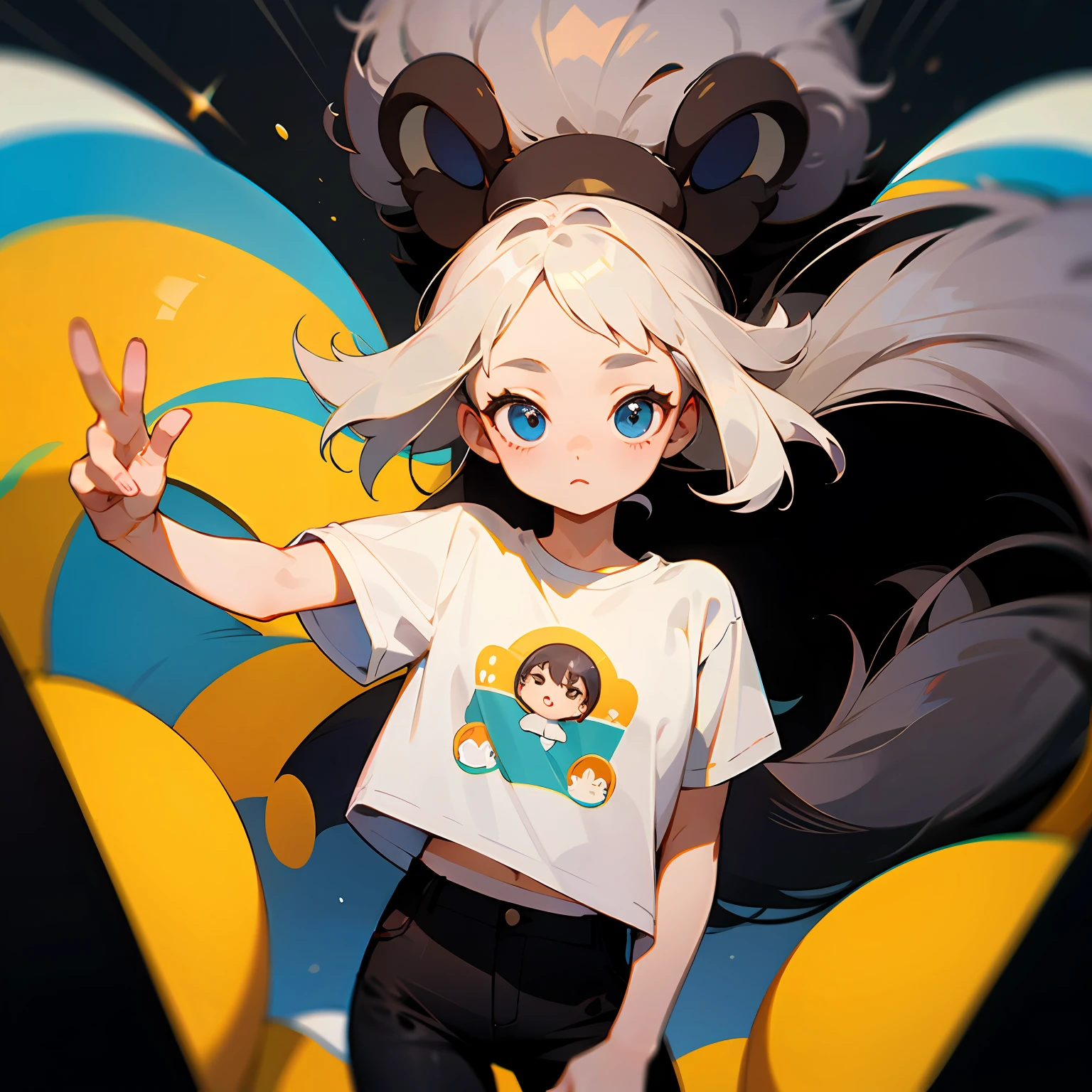 Cria uma garota de cabelo preto, black pants and white t-shirt --auto