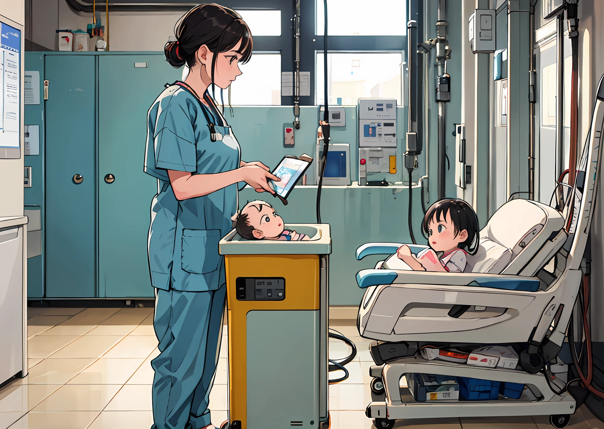 In hospital a mother standing holding a in hospital mother baby
