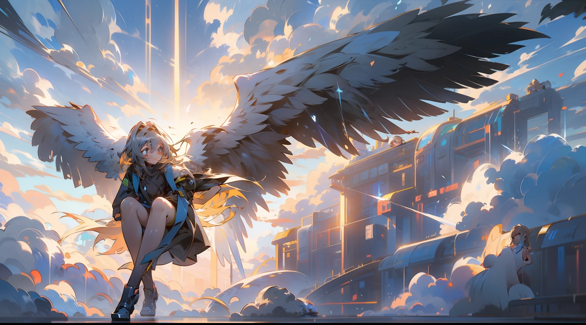 (Angel, 1girl, Winds, Techno, measly), Beautiful, (Masterpiece:1,5), (hiquality:1)