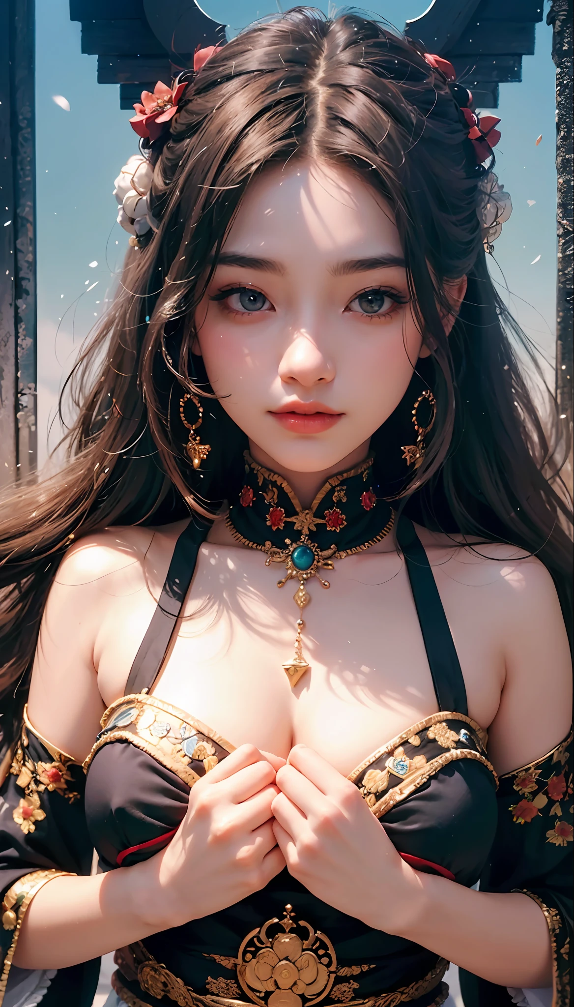 (1girl:1.3),solo,__body-parts__,
official art, unity 8k wallpaper, ultra detailed, beautiful and aesthetic, beautiful, masterpiece, best quality,Fantastical Atmosphere, Calming Palette, Tranquil Mood, Soft Shading,
Miko priestess, charm spell, talisman familiar, shrine maiden duties,