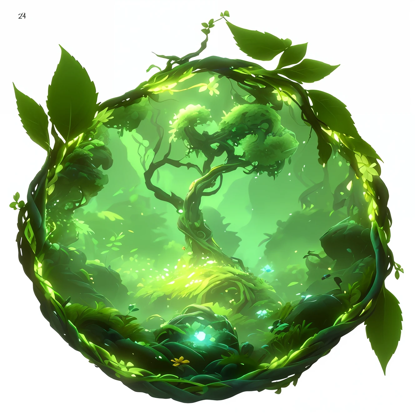 tree branch，Microscopic vegetation surrounded by stout vines，The center reinforces Gaussian ambiguity，flower ring，Wenman Circle，swirling nature magic, Ori and the Blind Forest, ori and the will of the wisps，Optimal material feel，best detail，Best special effects