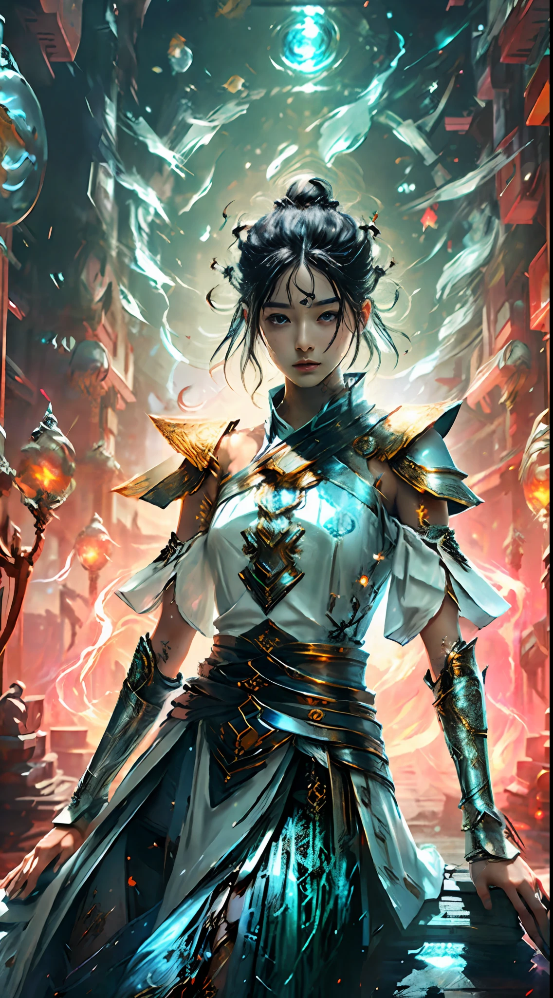 8k, complex, elegant, highly detailed, majestic, digital photography, denim lens, surrealist painting, broken glass, beating magic, winding lightning magic, (masterpiece, side light, fine beautiful eyes: 1.2), HDR, Void 5 energy lightning storm, (Chinese girl, black eyes: 1.5), pale skin, glowing skin, ( Sitting on a stone: 1.5), delicate face, black hair, wearing palatial blue armor, bare shoulders, navel, short skirt, fine blue armor, raining, beautiful, looking at the audience, facing the camera, masterpiece, upper body,