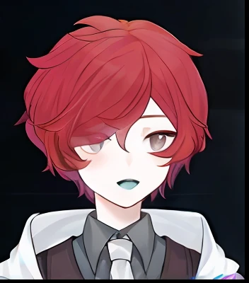 Anime - stylistic image of a woman with red hair and tie, Delicate androgynous prince, Beautiful androgynous prince, orange - haired anime boy, portrait gapmoe yandere grimdark, androgynous vampire, akane owari danganronpa, rei hiroe, halfbody headshot, Also, visual novel sprite, with short hair, dapper dream demon,