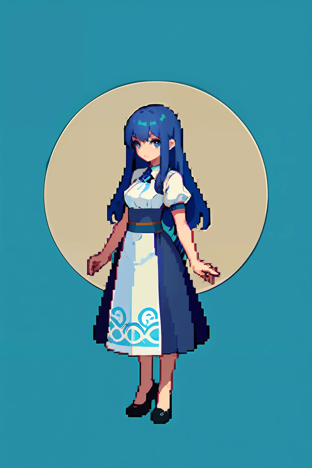 masterpiece, top quality, best quality), pixel,pixel art,1girl,full body, blue long hair, dress