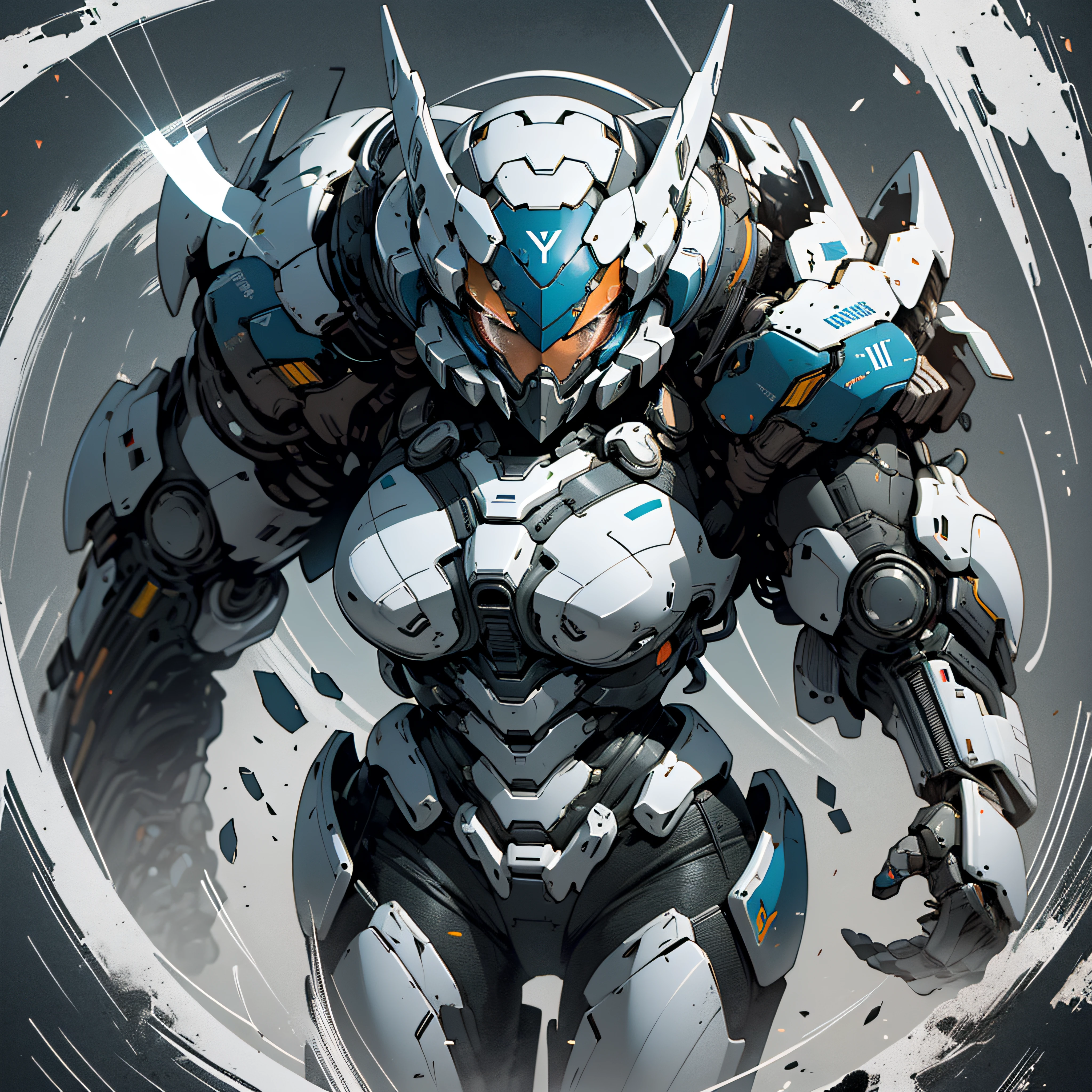 1 woman inside a huge bulky exoskeleton  robot  , ((bulky)) armor,  mecha, 
ink, clean lines,  negative space, high contrast, gradient color,