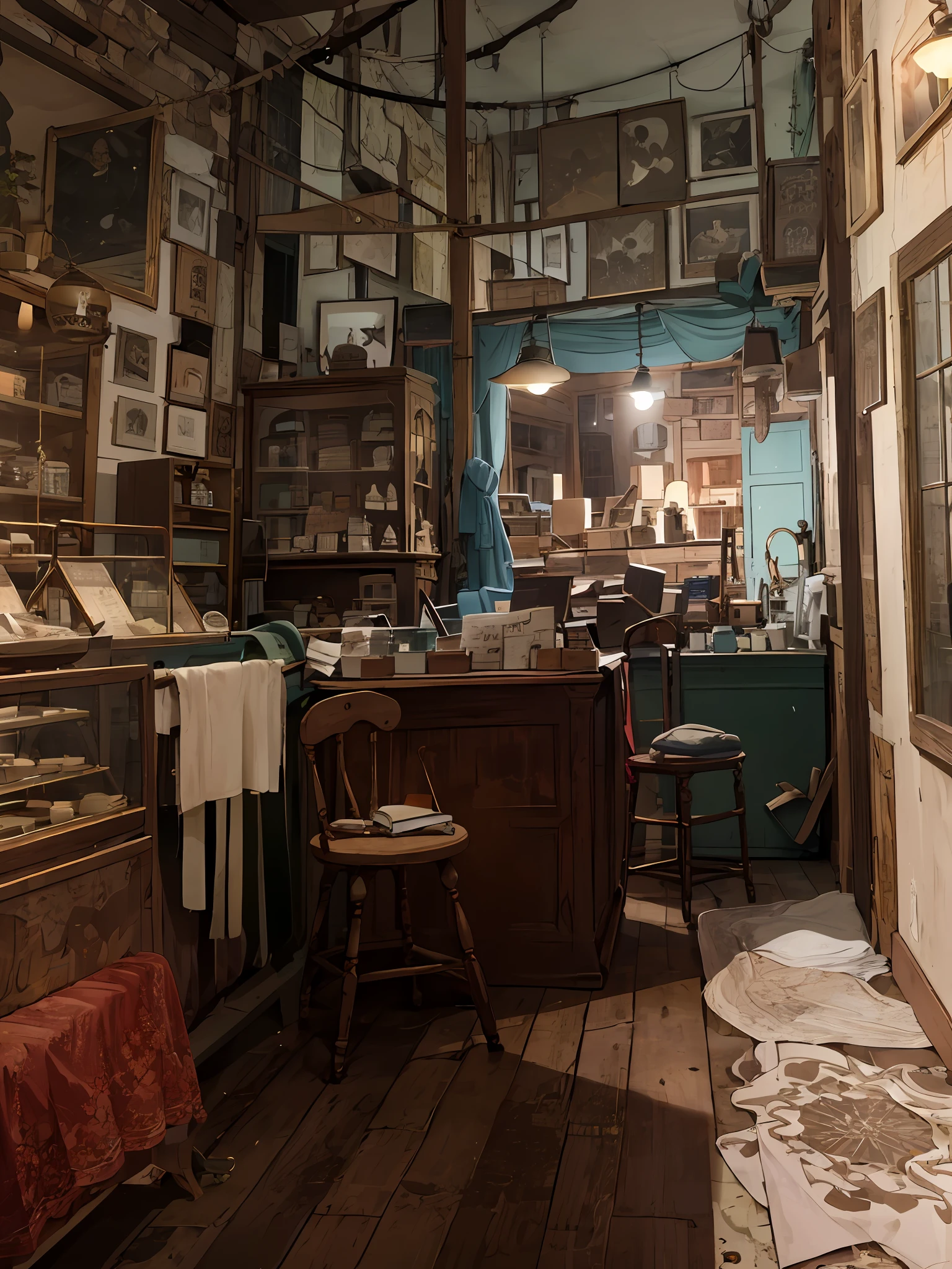 there is a room with a spinning wheel and a table with a chair, inside an old apartment, inside an old magical sweet shop, inside an old magical shop, old furnitures, nostalgic atmosphere, nostalgic feeling, old retro museum exhibition, old apartment, taken with sony alpha 9, inside house in village, old home decor, old house