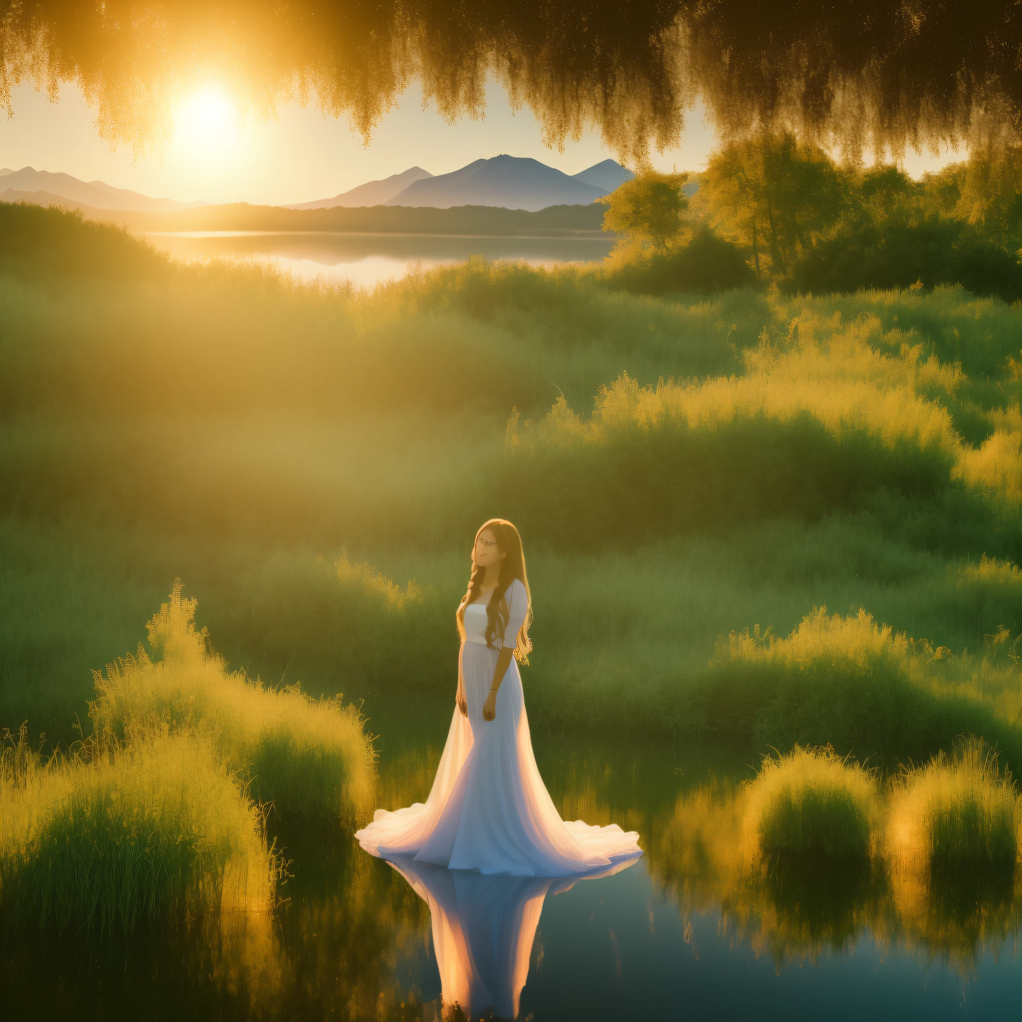 1 girl, serene expression, mesmerizing eyes, straight long hair, flowing dress, poised posture, porcelain skin, subtle blush, crystal pendant
BREAK
golden hour, (rim lighting):1.2, warm tones, sun flare, soft shadows, vibrant colors, painterly effect, dreamy atmosphere
BREAK
scenic lake, distant mountains, willow tree, calm water, reflection, sunlit clouds, peaceful ambiance, idyllic sunset, ultra detailed, official art, unity 8k wallpaper
, zentangle, mandala