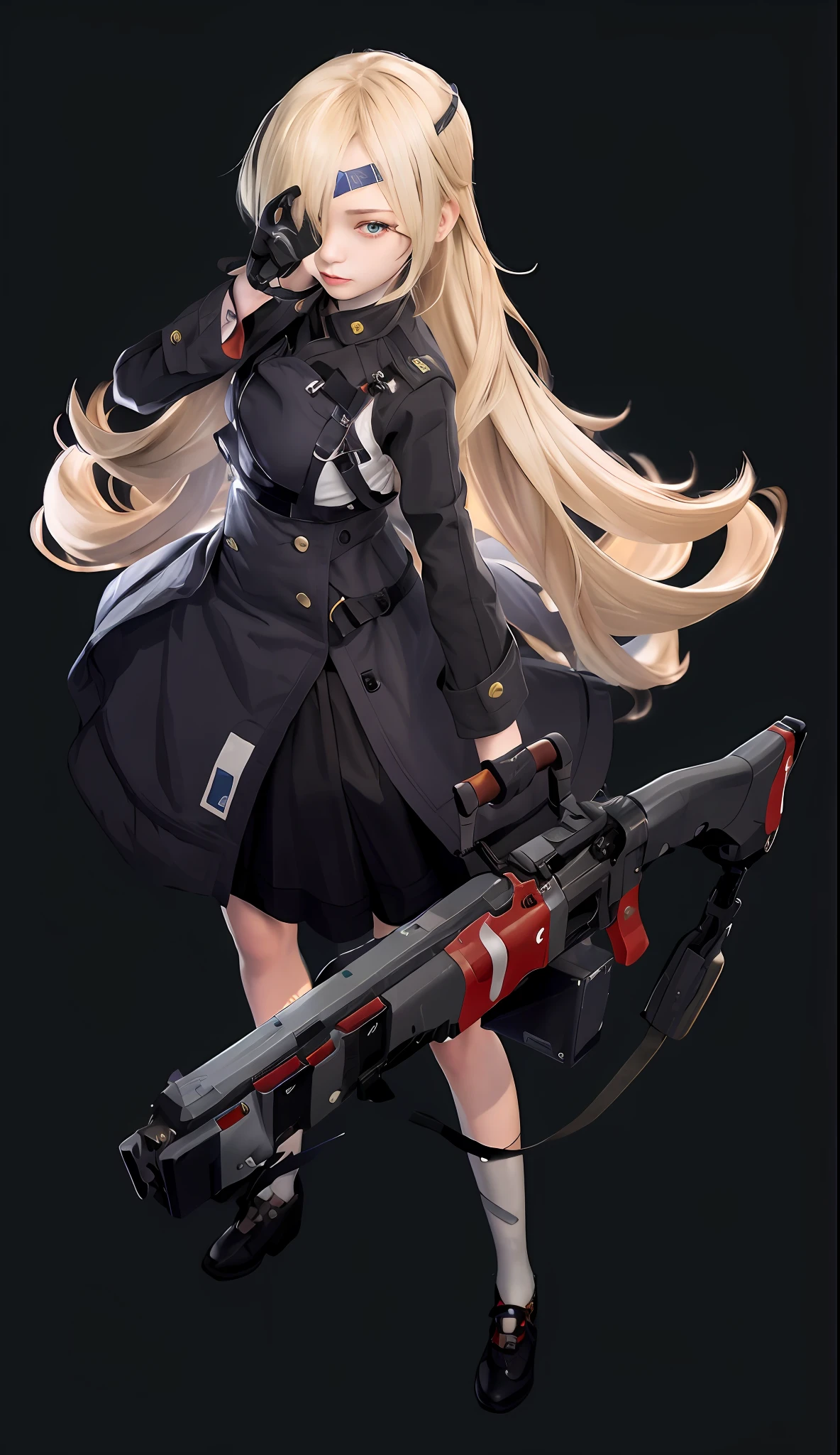 A hyper-realistic、ultra-detailliert、top-quality、hight resolution、Anime girl with an eye patch and gun in hand, Fine details. girls' frontline, from girls frontline, M4 Sopmod II Girls Frontline, girls frontline style, cushart krenz key art feminine, girls frontline cg, girls' frontline, azur lane style, Mechanized soldier girl, cushart kenz, girls frontline universe, cushart krenz