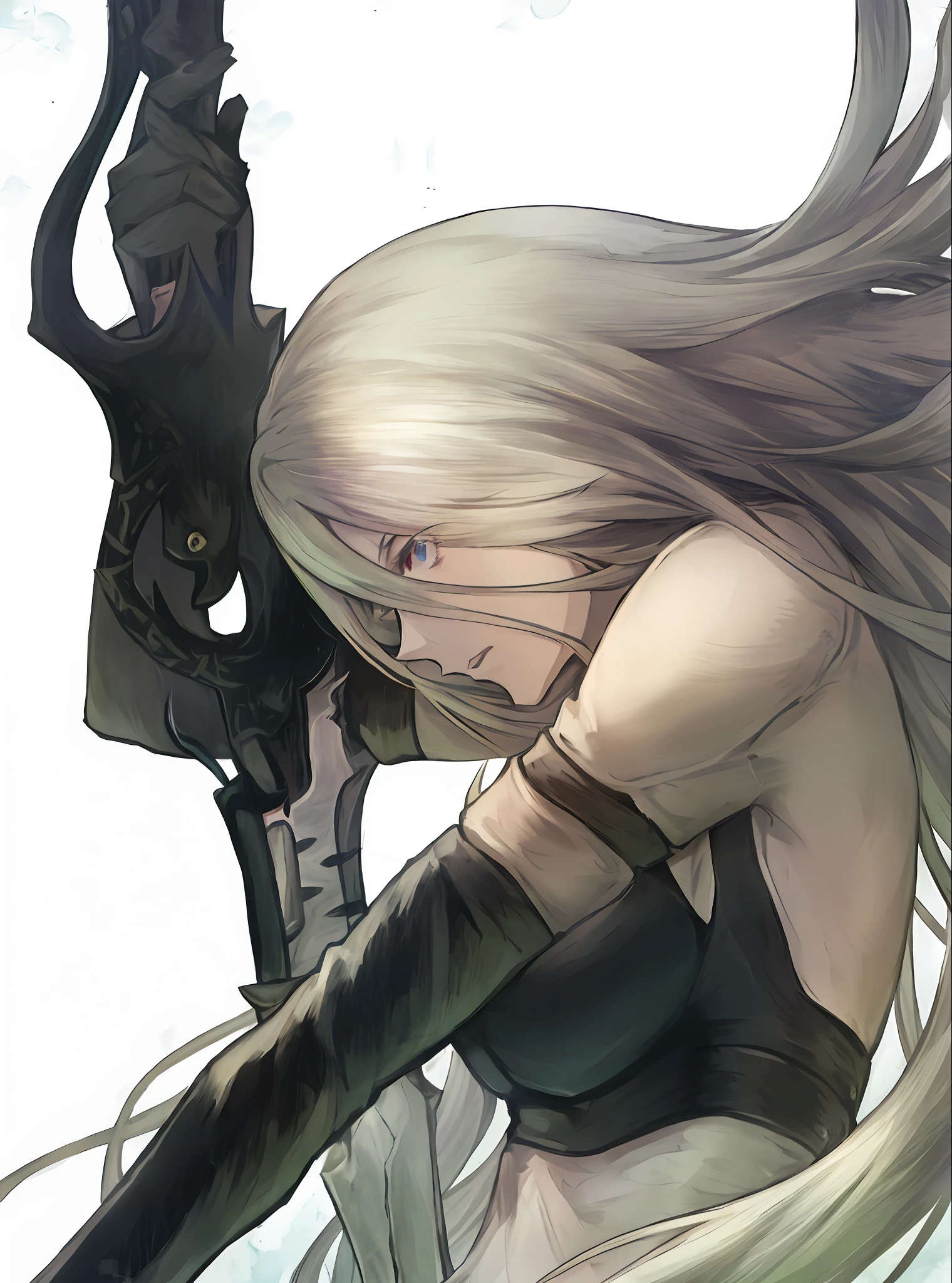 Long-haired anime girl armed with sword and demon, nier autoamata, nier, Neil 2 B, killy from blame!, nier inspired, Tifa Lockhart with white hair, 2b, 2 b, drakengard, nier:automata inspired, nier : automata inspired, 2b Deny automata, claymore