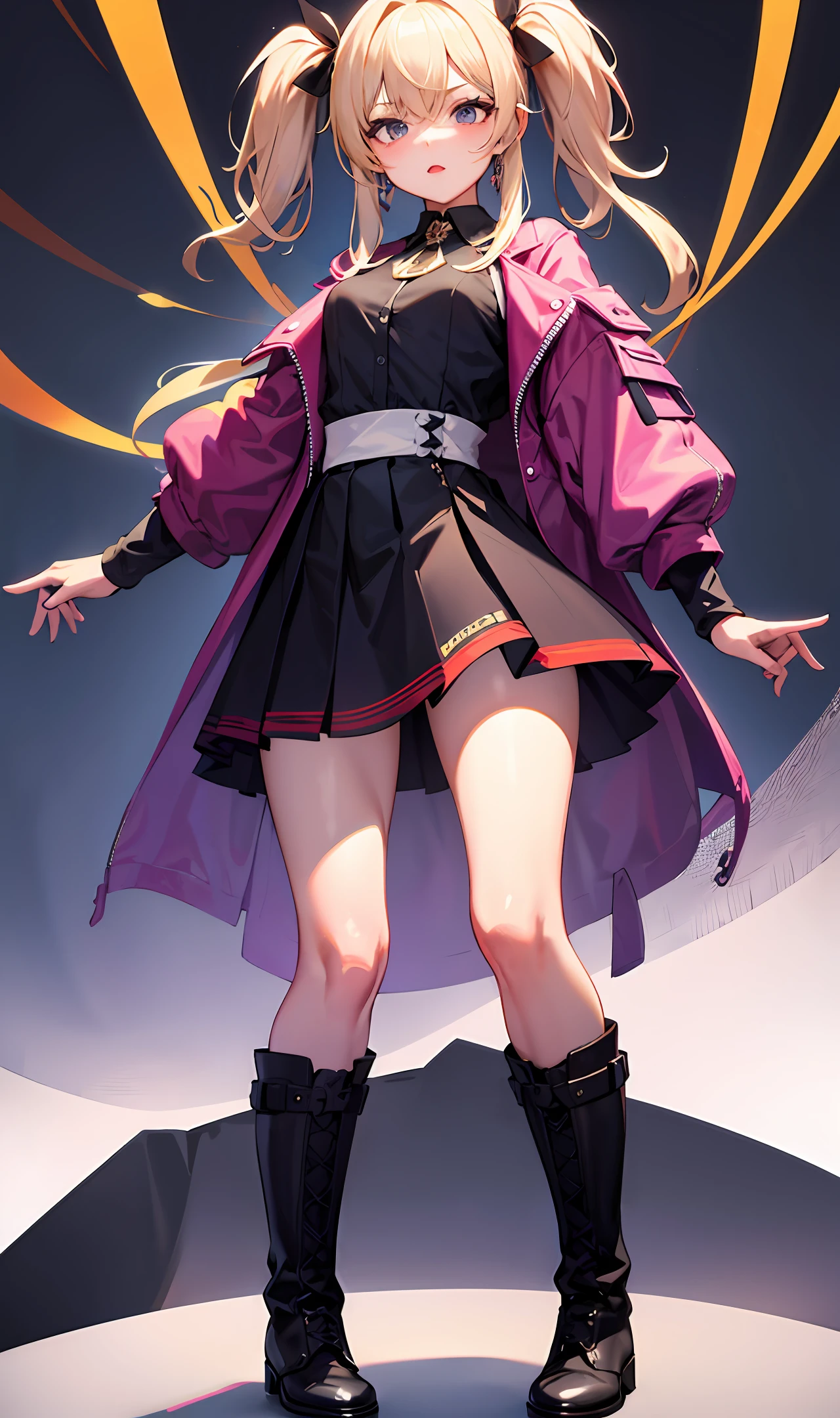 Standing painting,adolable,s girl,Blank background,quadratic element,full bodyesbian,boots,Purple skirt,without background