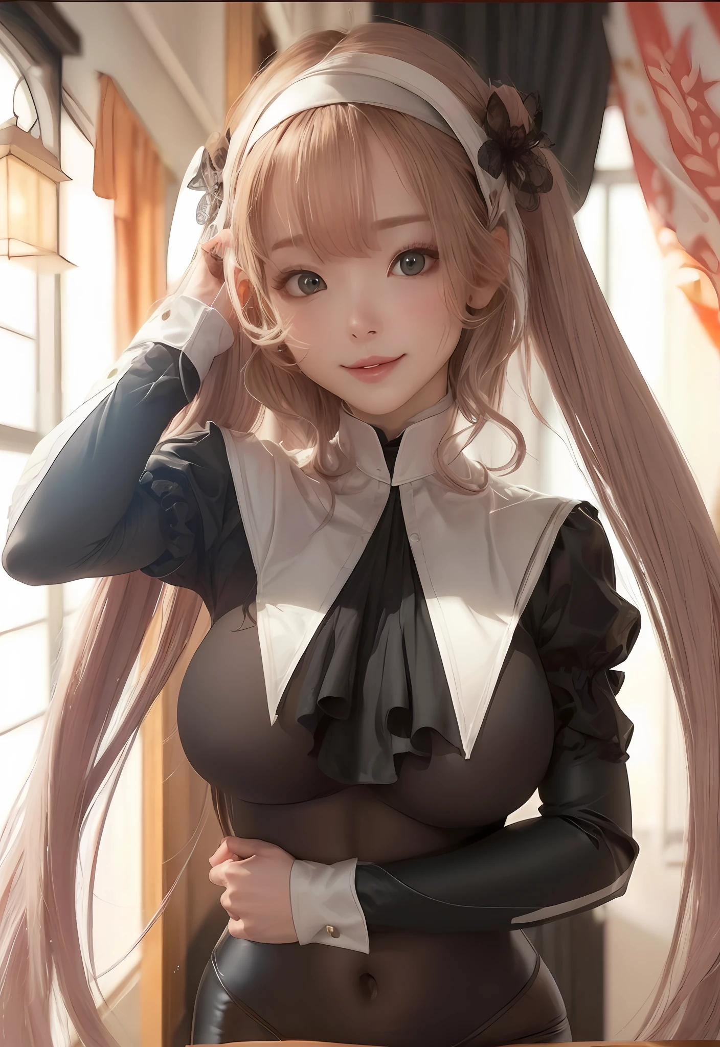 tmasterpiece，hyper realisitc，best qualtiy，Photo of cute girl in light black silk transparent tight nun uniform ，（The uniform transmits light，Uniforms are transparent），erected By bangs， Black tight short lace panties， Huge, Tall breasts， The beautiful， Tall and uninhibited，no underwares，（The chest uniform is very transparent，Very translucent）nipple bump， hair between eye， long whitr hair， Oval shaped face， 二重まぶた， parted lip， with brown eye， 独奏， （（areola of breast））， （）， Underarms[Wrinkles]， Delicate sexy（鎖骨：1.3）， pale brown hair， （shiny skins：0.8），（tmasterpiece：1.4），（best qualtiy：1.4）， naturey（：1.25）， Shiny red lips， Perfect abs， （Fluoroareola）， （Transparent fabric）， dampness（Sweat Wet， soaking wet）， （sfv）