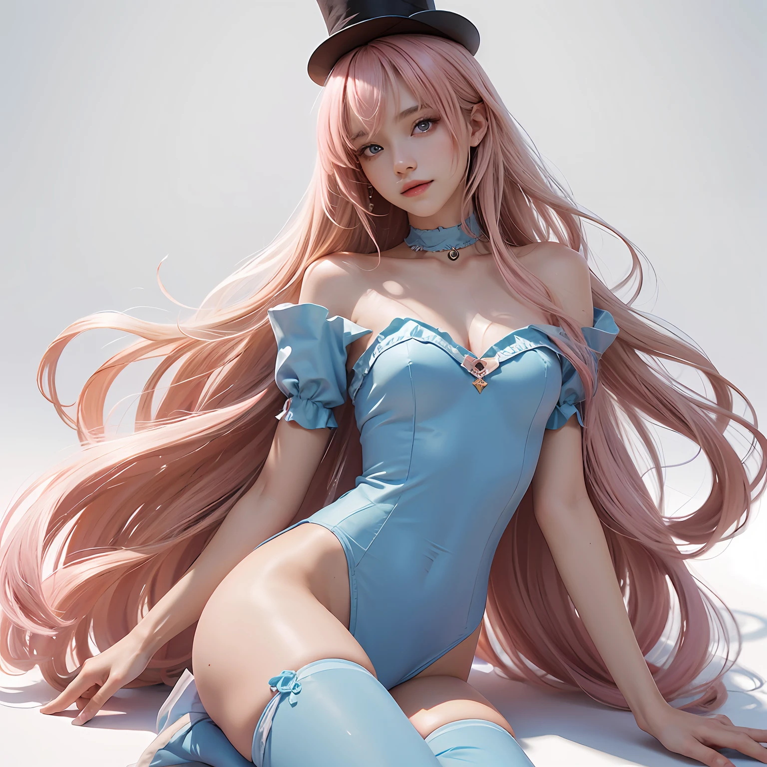(masutepiece, of the highest quality, Best Quality), pixels, 1girl in, Full body, Hair color pink and blue, Bangs, Hairstyle, Long hair, Pink and blue eyes, magician costume, tights, Small top hat, Smile, Anime Girl, Wink, Painted Nails, Cute (Simple background, White background: 1.3), blonde hair, mole under eye, shy, Pixel art, Illustration, chiaroscuro, chiaroscuro, 4K, UHD, anatomically correct, textured skin, high details, super detail, high quality, highres, best quality, award winning --auto