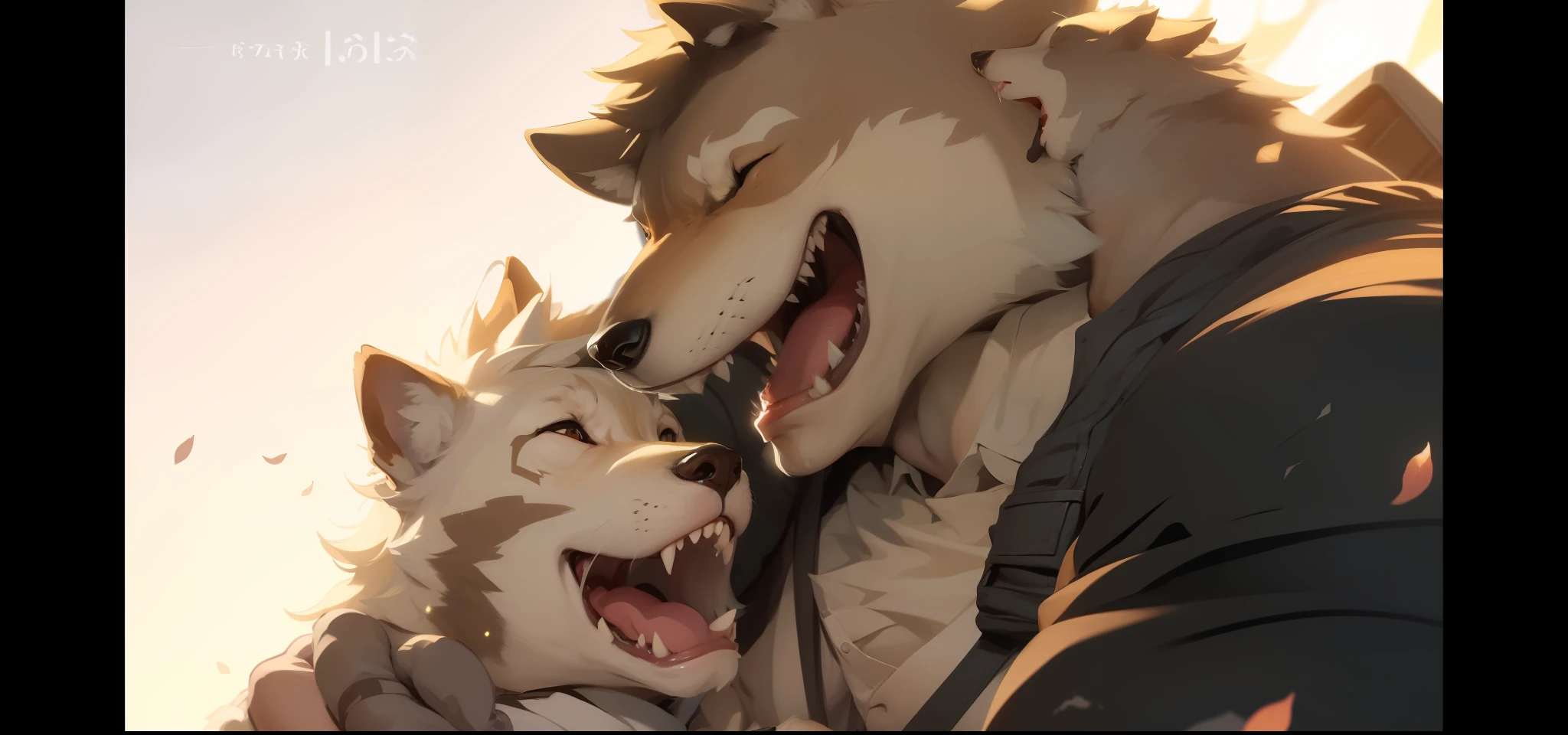 Two wolves in clothes,Laughter and hugs