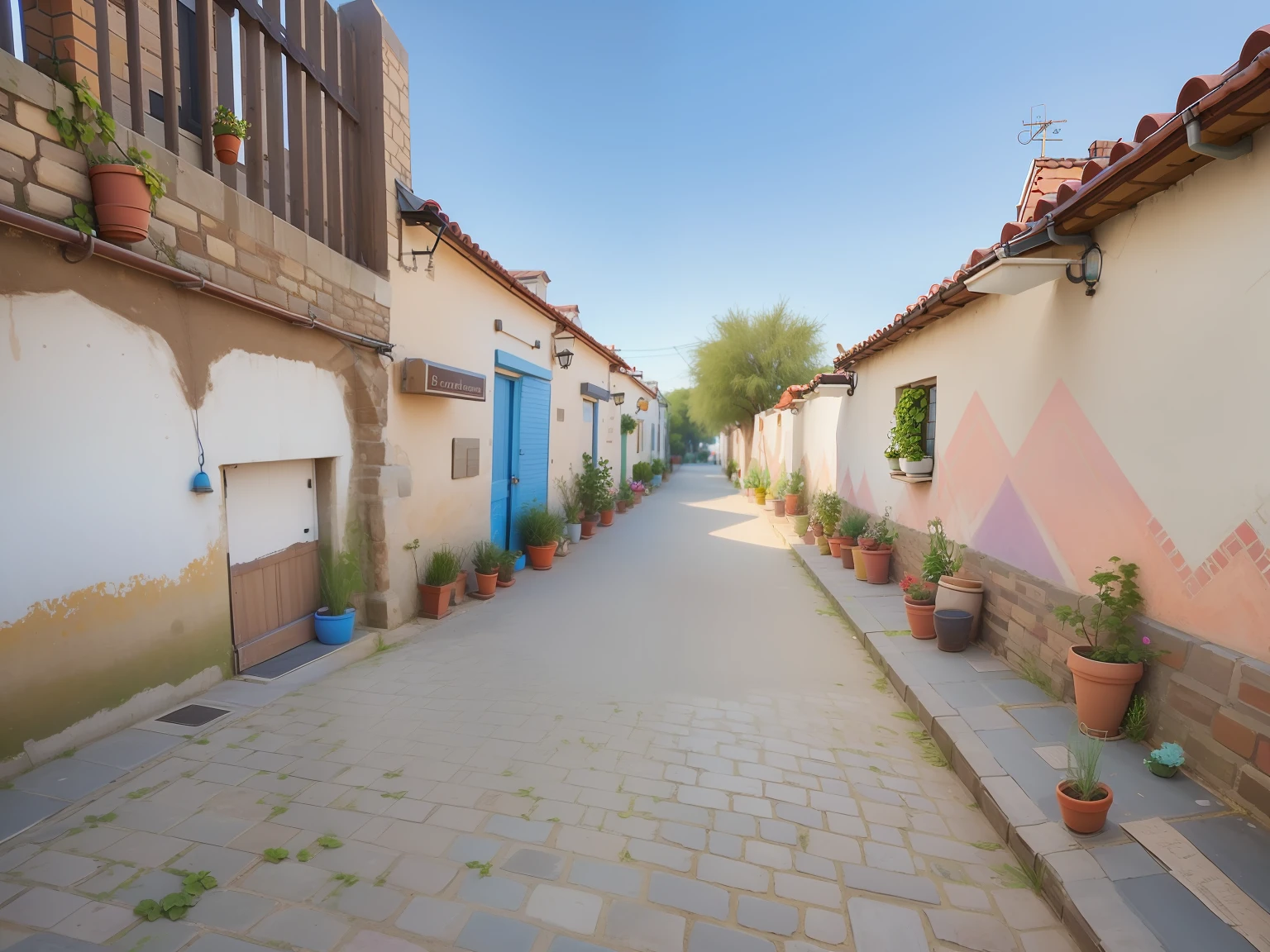 The walls are decorated with a lot of potted flowers