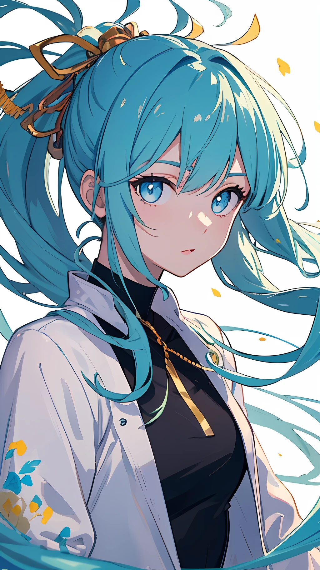 (masterpiece), (best quality), (ultra detailed),(disheveled hair),(illustration), (1girl), (Fashionable clothing), standing, Fashion model, looking at viewer, (interview), (simple background),beautiful detailed eyes, delicate beautiful face, Floating,(high saturation),(colorful splashes),colorful bubble,(shining), focus on face,  ponytail, kamisato ayaka, light blue hair, bangs, hair ring, floating flowers, floating hairs, (shining), best lighting, best shadow,