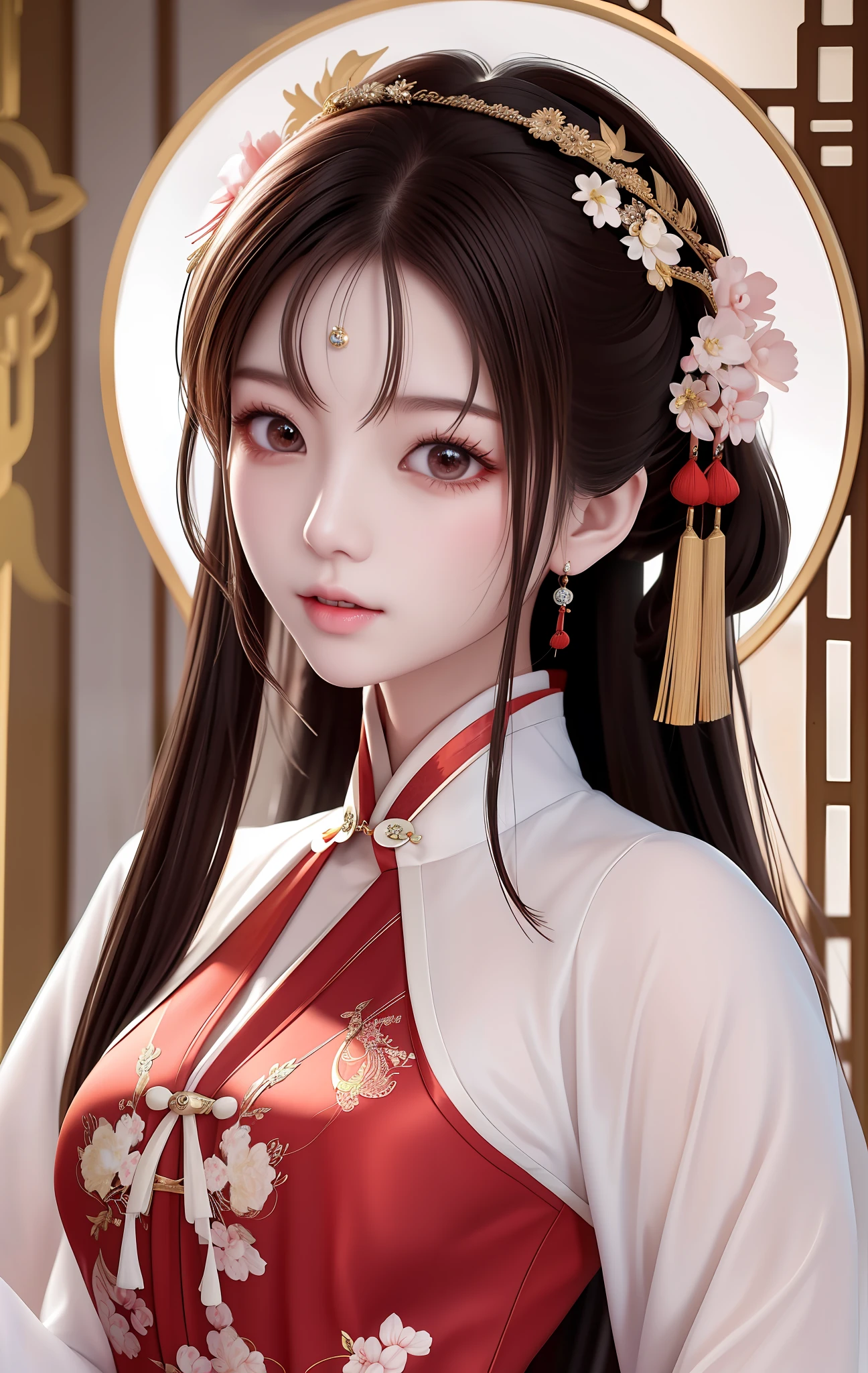 a close up of a woman in a red and white dress, gorgeous chinese model, beautiful south korean woman, lovely woman, gorgeous beautiful woman, very attractive and beautiful, jaw-dropping beauty, beautiful goddess, japanese goddess, beautiful alluring anime woman, hot with shining sun, gorgeous young korean woman, gorgeous woman, chinese girl, beautiful asian girl, very beautiful woman