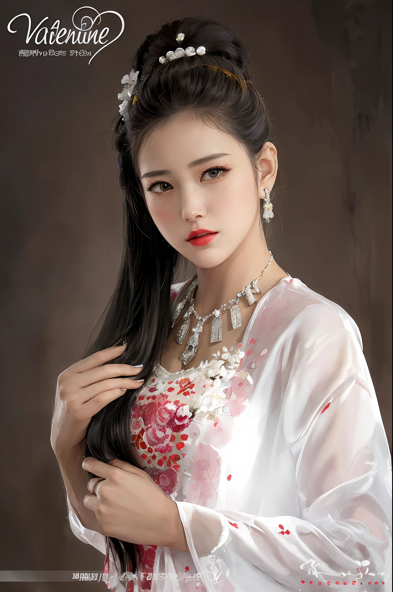 Beautiful woman with a flower in her hair and a white shirt, palace , a girl in hanfu, beautiful character painting, Middle metaverse, a beautiful artwork illustration, artwork in the style of guweiz, by Yang J, inspired by Ma Yuanyu, guweiz, beautiful anime portrait, by Li Song, chinese girl