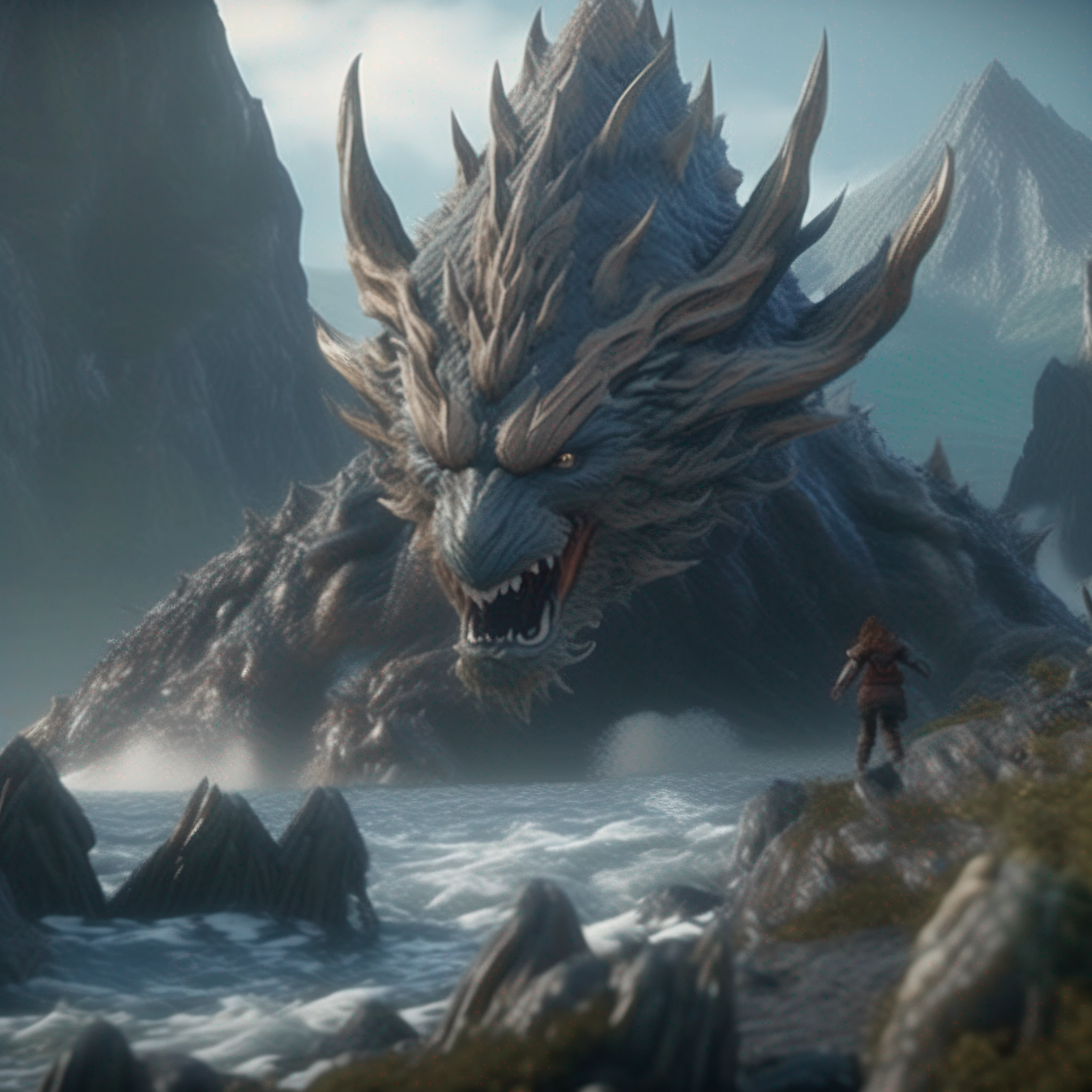 highly detailed fantasy art,Mountains and seas pass monsters,Fantasy setting,highly details,Complex design,dynamicposes,Full of imagination,particle fx,Realistic hair,tmasterpiece,best qualtiy,Best resolution,Strong visual impact,8K