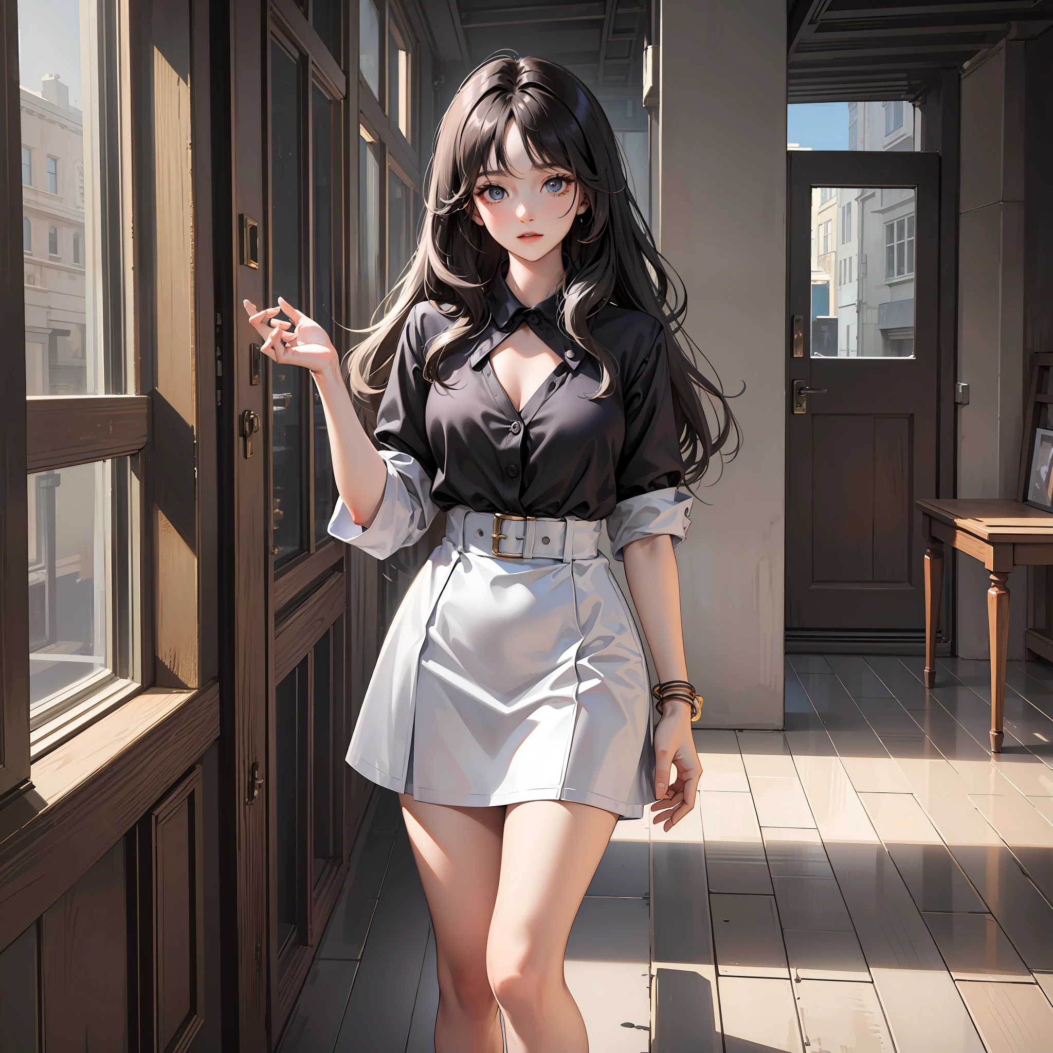 (masterpiece, best quality:1.2), looking at viewer, wavy hair, (bright skin:1.2), {indoors|outdoors}, {day|night}, {upper body|cowboy shot|full body}, grey eyes,
black hair,