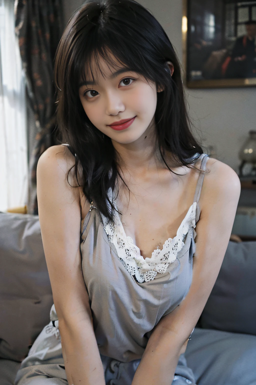 (Black suspender lace pajamas,deep v big breasts),(huge tit:1.2)