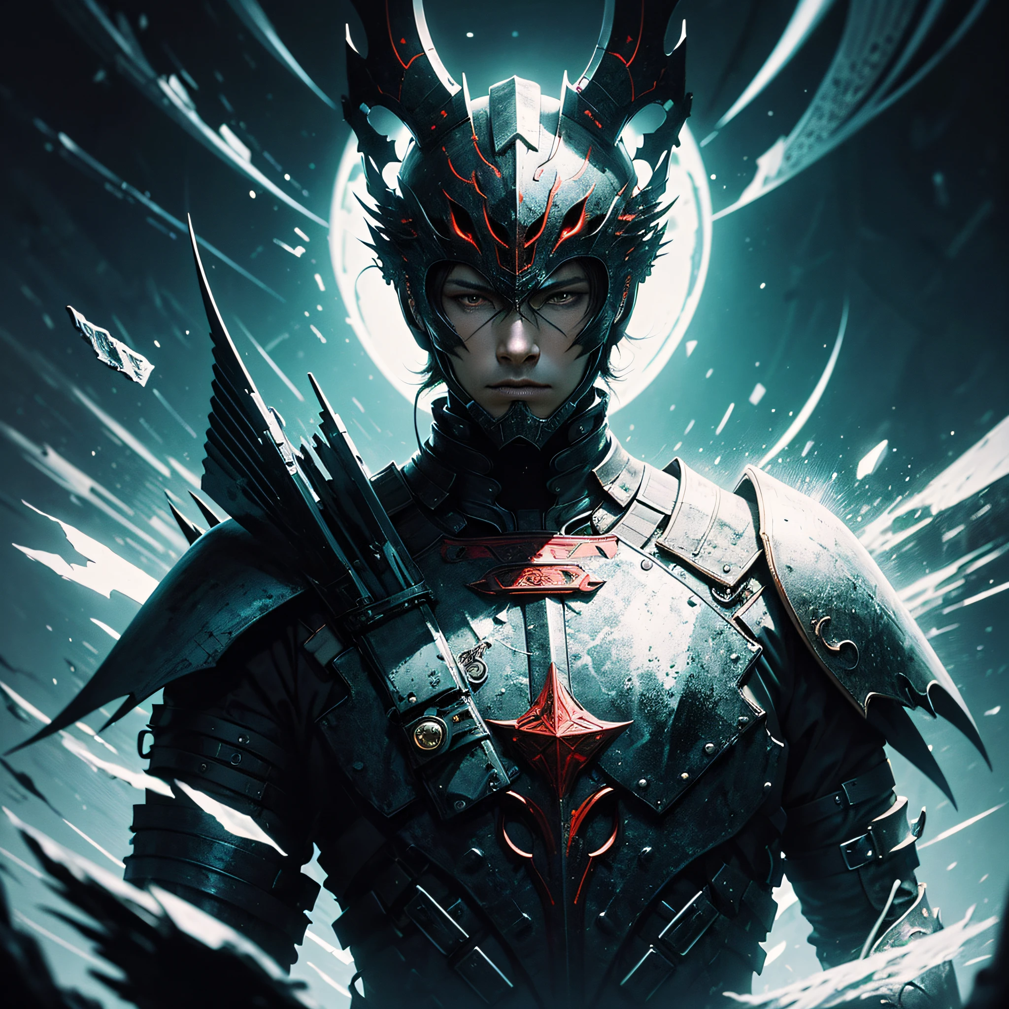 ((Masterpiece:1.2),highest quality:1.1),(dynamic angle:1.2,dynamicposes:1.2,softlighting:1.1),A man in a dark style,The whole body is dressed in black and dark purple armor,It glows red。He wears a black helmet,With two corners,The sides glow a dark red。The armor is rich in detail,Textures are diverse,Show a handsome and powerful aura,盔甲冒着🔥红色和蓝色的火焰,胸前刻有🐉龙的图案,披着🖤黑色的暗黑披风。