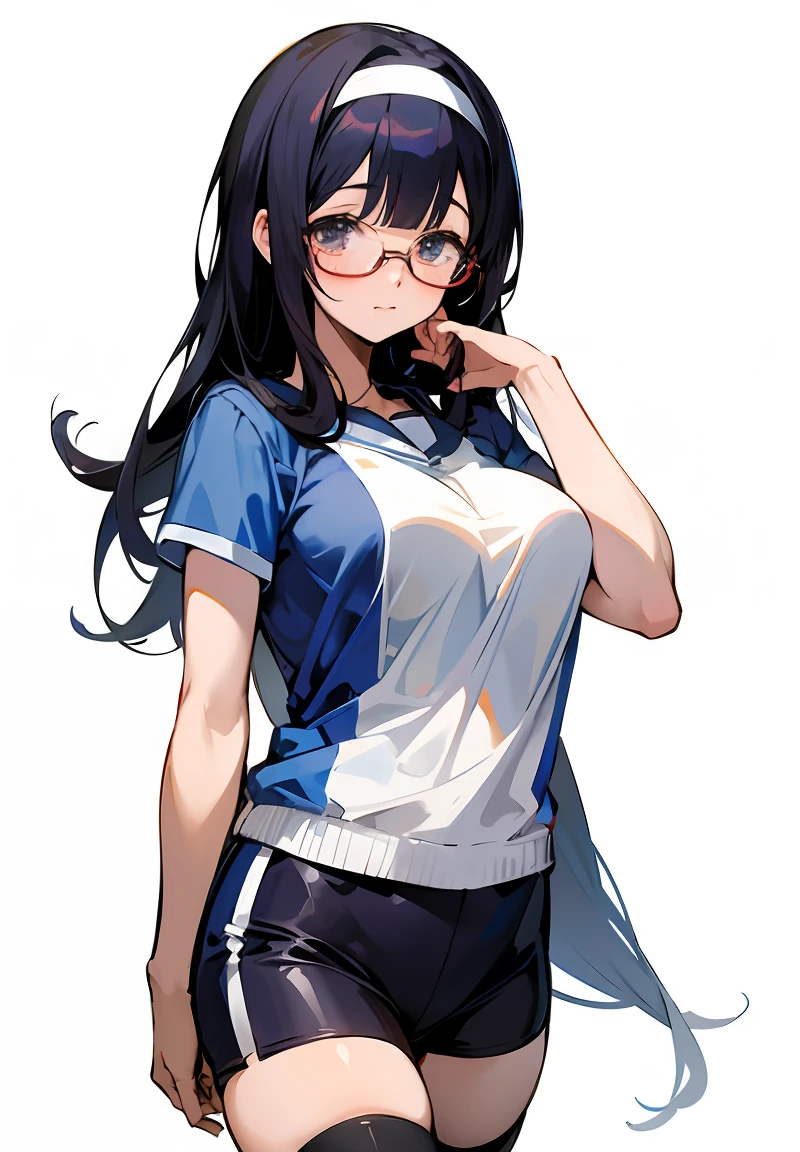 Anime girl with glasses and blue and white shirt, Hinata Hyuga, nagatoro, anime moe art style, mayuri shiina, Kantai Collection Style, marin kitagawa fanart, (Anime Girl), Casual pose, hestia, official artwork, a female anime character, charming anime girls, Ayaka Genshin Impact, Official Character Art, Anime Girl