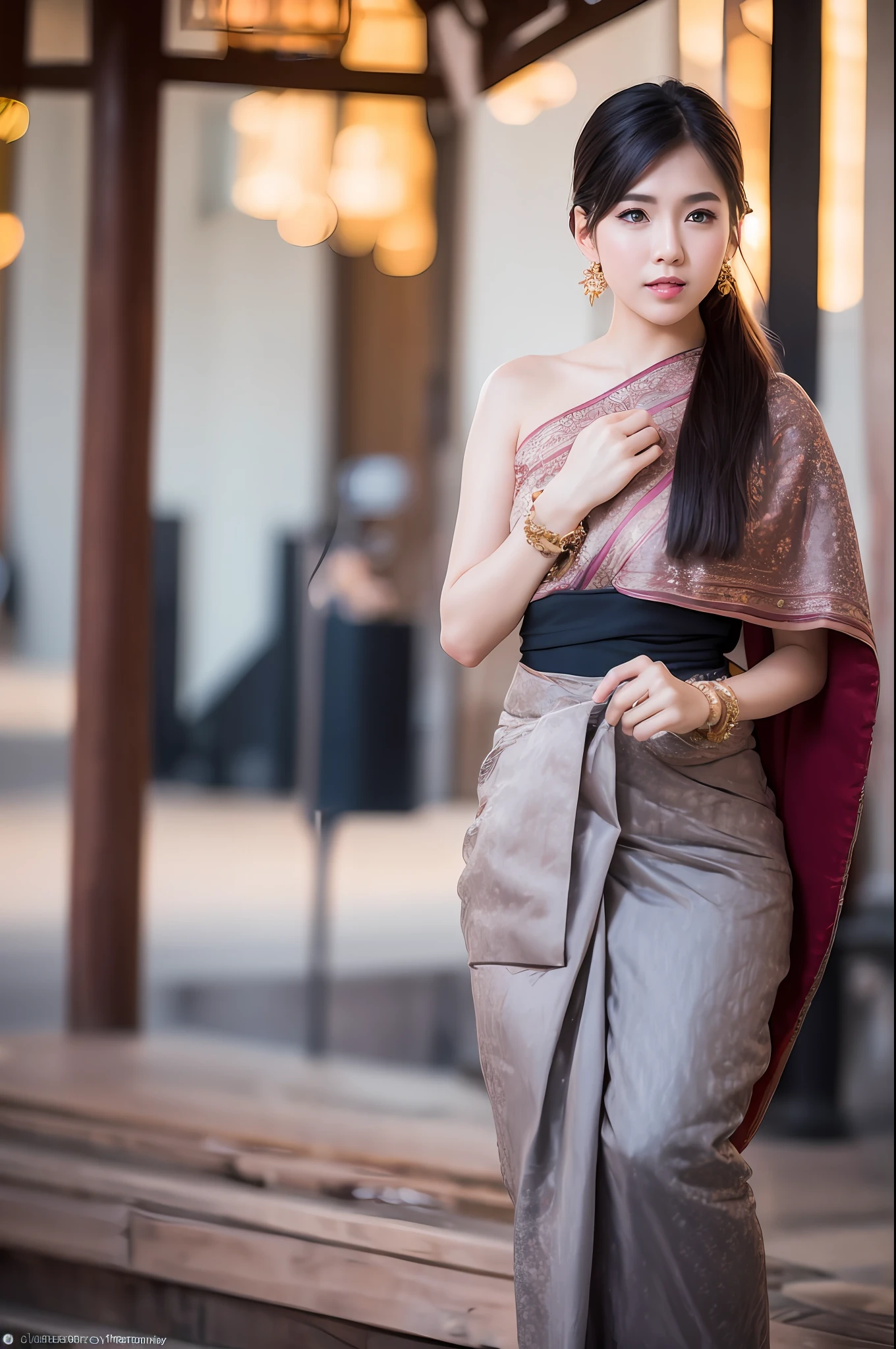 (10, bestquality, masterpiece:1.2), (Realistic, photo-realistic:1.37), ultra-detail,bestquality, ultra-high resolution, Professional lighting, photons mapping, radiosity, Physically Based Rendering, Cinematic lighting, Ayutthaya Palace,Depth of Field, crisp focus,sunbeam, good composition,(bokeh:1.2) 1girls,bara,(Full body), (gag),beautiful detail eyes, Pose, narrow waist,Traditional Thai costume, Black Hair,messy hair,Long hair floating in the wind,(ulzzang-6500:1.2)
mix4, hiqcgbody