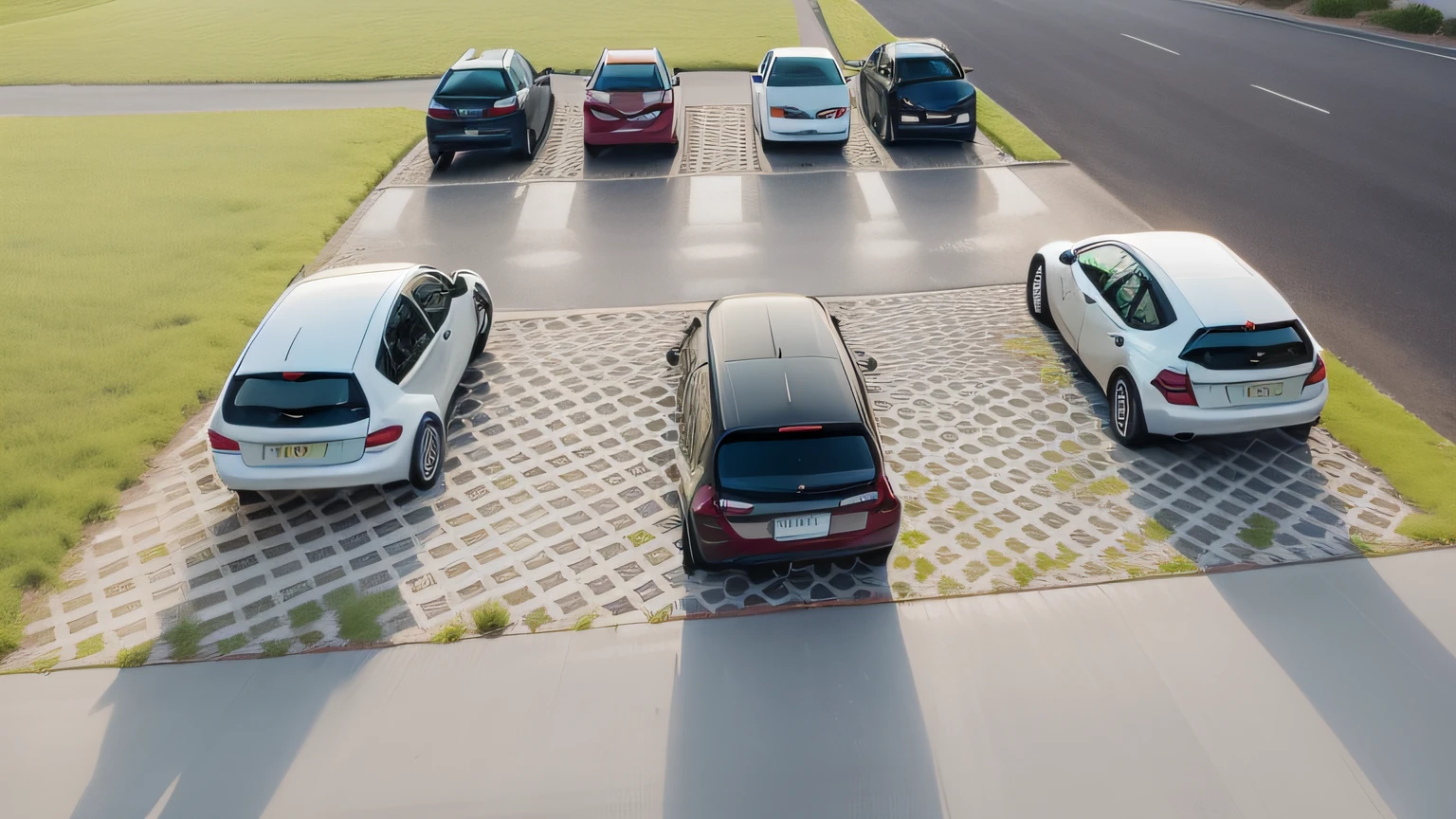 Small car park A small car park,There are several cars inside,And a couple of people,To the left of the parking lot is a small parking lot on the lawn,There are several cars inside,And a couple of people,To the left of the parking lot is the lawn --auto