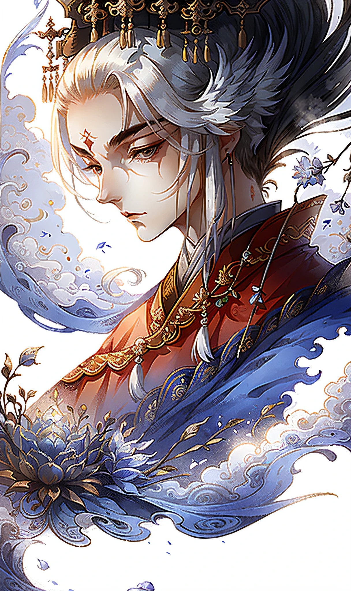 a boy, ancient chinese costume, sunlight, clear face, clean white background, masterpiece, super detail, epic composition, ultra hd, high quality, extremely detailed, official art, uniform 8k wallpaper, super detail, 32k -- v 6