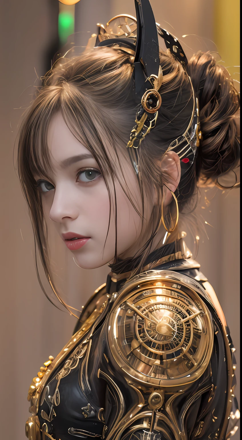 qualidade superior, obra-prima, ultra high-resolution, (fotorrealista: 1.4), foto bruta, 1 , cabelo preto, pele brilhante, 1 mechanical girl, (Detalhe Ultra Realista)), retrato, global ilumination, Sombras, octane rendering, 8k, Ultra sharp, Grande, Pele Crua Exposta ao Clivagem, metal, Detalhes Intrincados do Ornamento, Detalhes do, Detalhes Muito Intrincados, Luz realista, CGSoation trend, - Olhos Vermelhos, olhos brilhantes, Facing the camera squarely, Neon details, machanical limbs, blood vessels connected to the tube, mechanical vertebrae attached to the back, mechanical cervical attachment to the neck, sentado, wires and cables connected to the head, Gundam, small LED lamps,