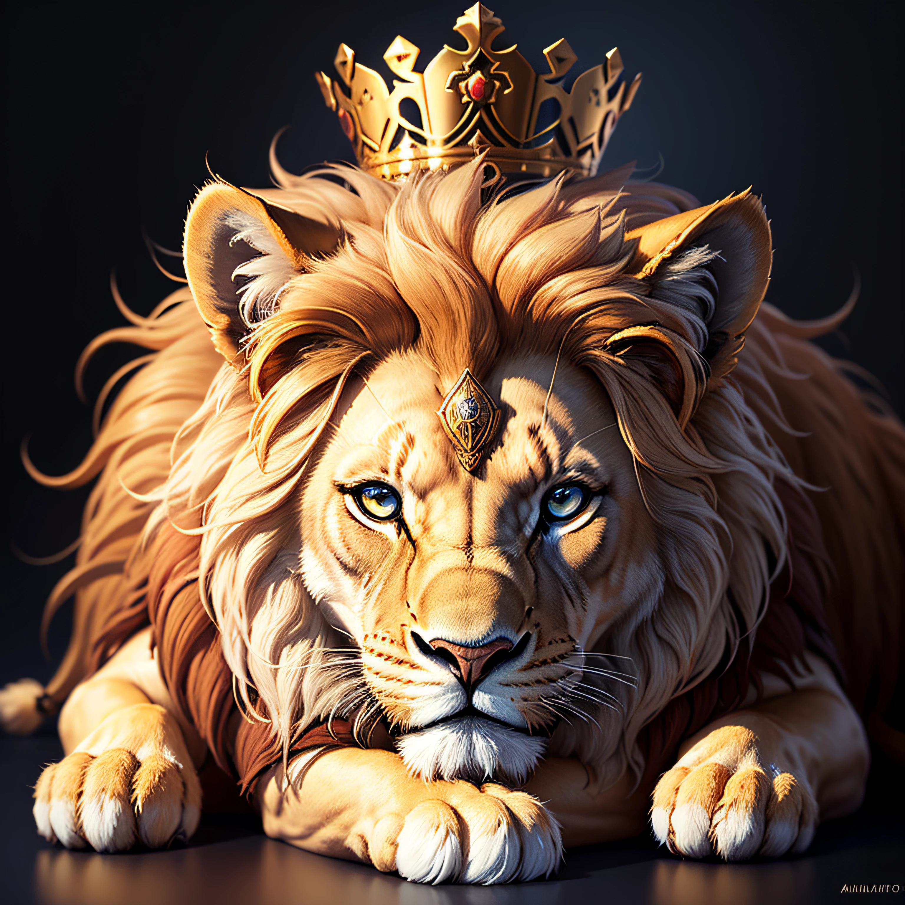 a golden lion head with the eye highlighted in Blue on a black background, with the mane of a lion, the mane of a lion, lion's head with a king's crown , Animais bonitos detalhados, arte digital altamente detalhada, arte digital altamente detalhada, Rei da selva, animal altamente detalhado, altamente detalhado realista, highly detailed high resolution, arte digital. altamente detalhado, half lion, lion mane, arte digital muito detalhada