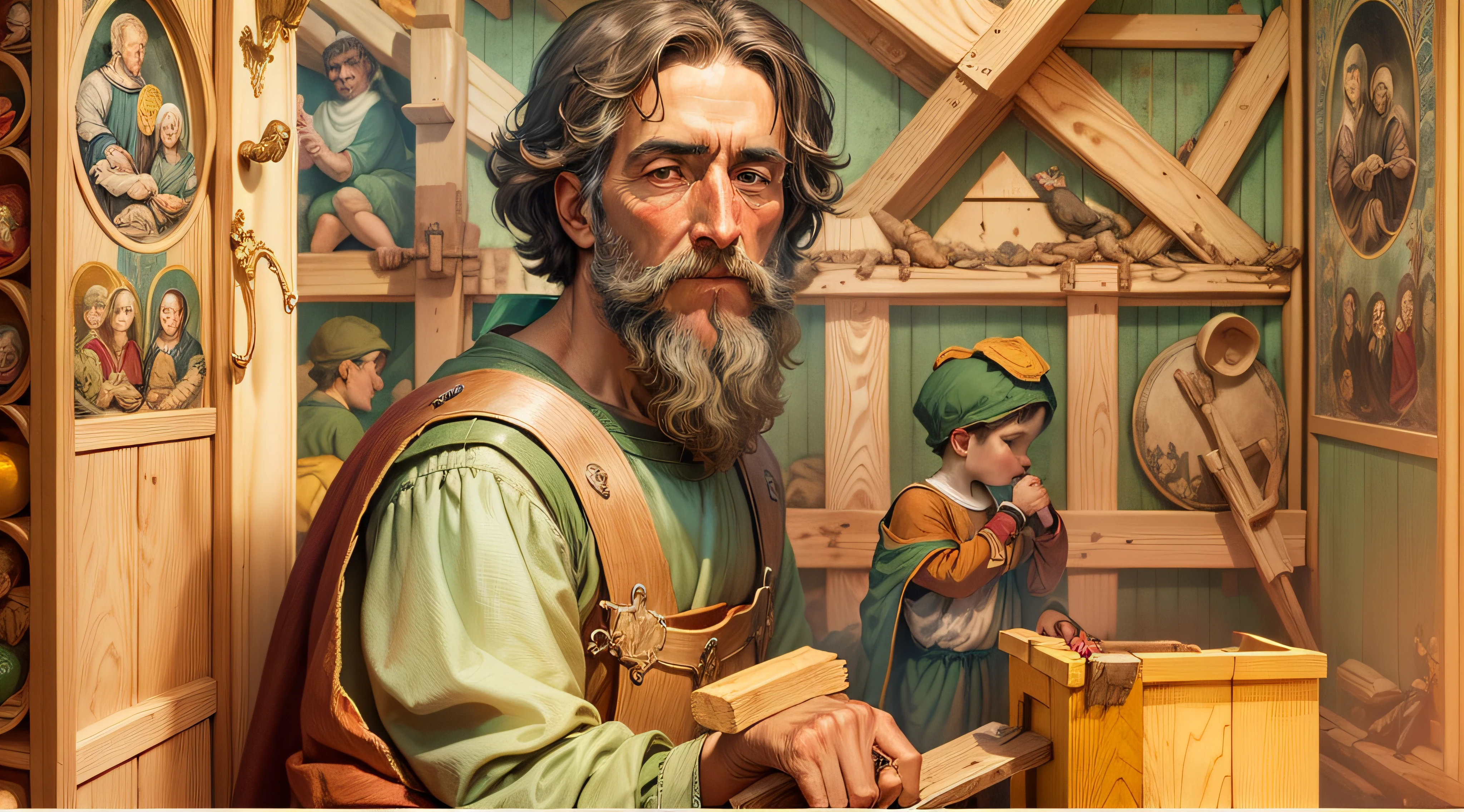 Saint Joseph working as a carpenter, representing the value of honest and diligent work