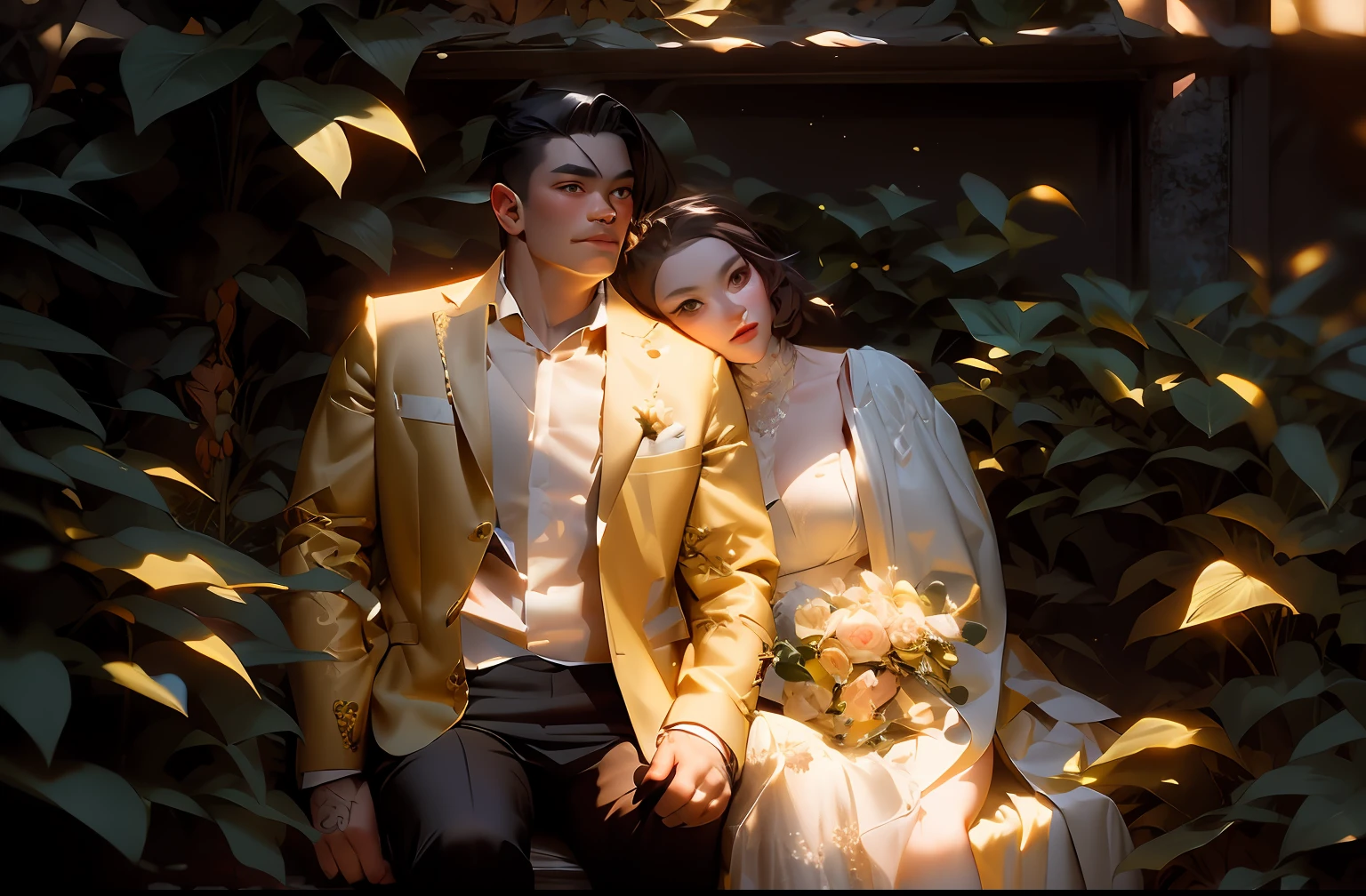 bride and groom sitting on grass with sun setting in background, sitting on one knee on the grass, sun drenched, roberto ferri and ruan jia, very magical and dreamy, bride and groom, during golden hour, photo from vogue magazine, golden hour sunset lighting, golden hour sunlight, shot at golden hour, soft golden hour lighting, sparkling in the sunlight, from girls frontline, kda, from arknights, artwork in the style of guweiz, mysterious coffee shop girl, fine details. girls frontline, by Shitao, girls frontline style, highly detailed exquisite fanart, in a bright cafe, kawacy, high quality fanart,masterpiece, best quality, (extremely detailed CG unity 8k wallpaper), (best quality), (best illustration), (best shadow), absurdres, realistic lighting,