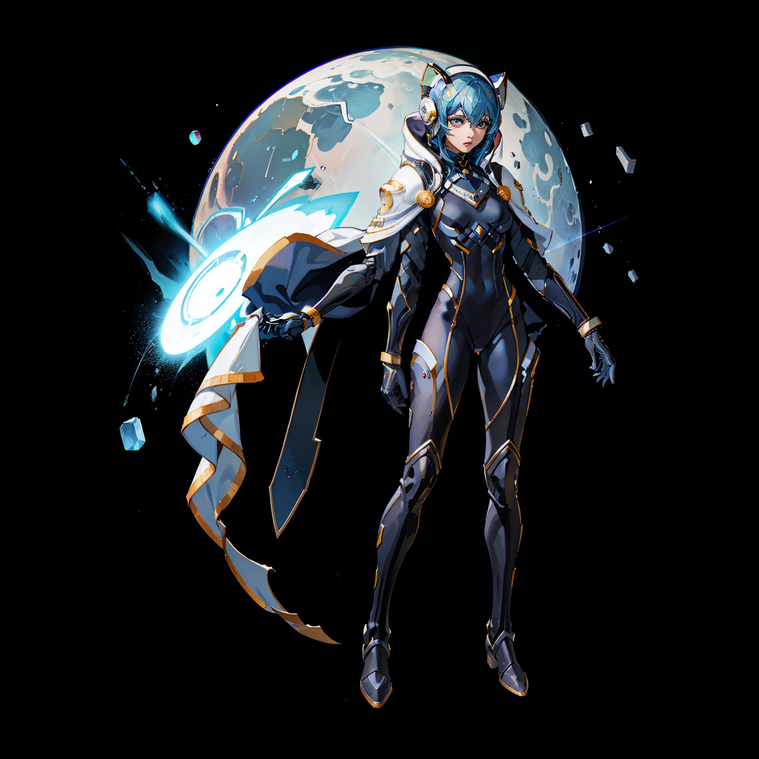 femele, Full body shot, No background, space suits, full body shot, black hall image