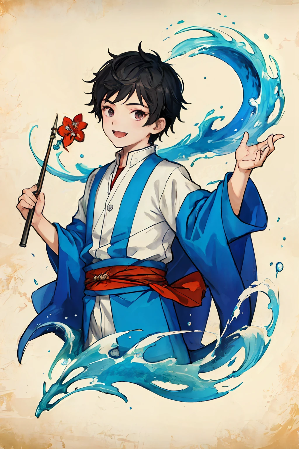 (top-quality)、Detailed background of the Orient、Boy with a cheerful personality、Biological arm、
