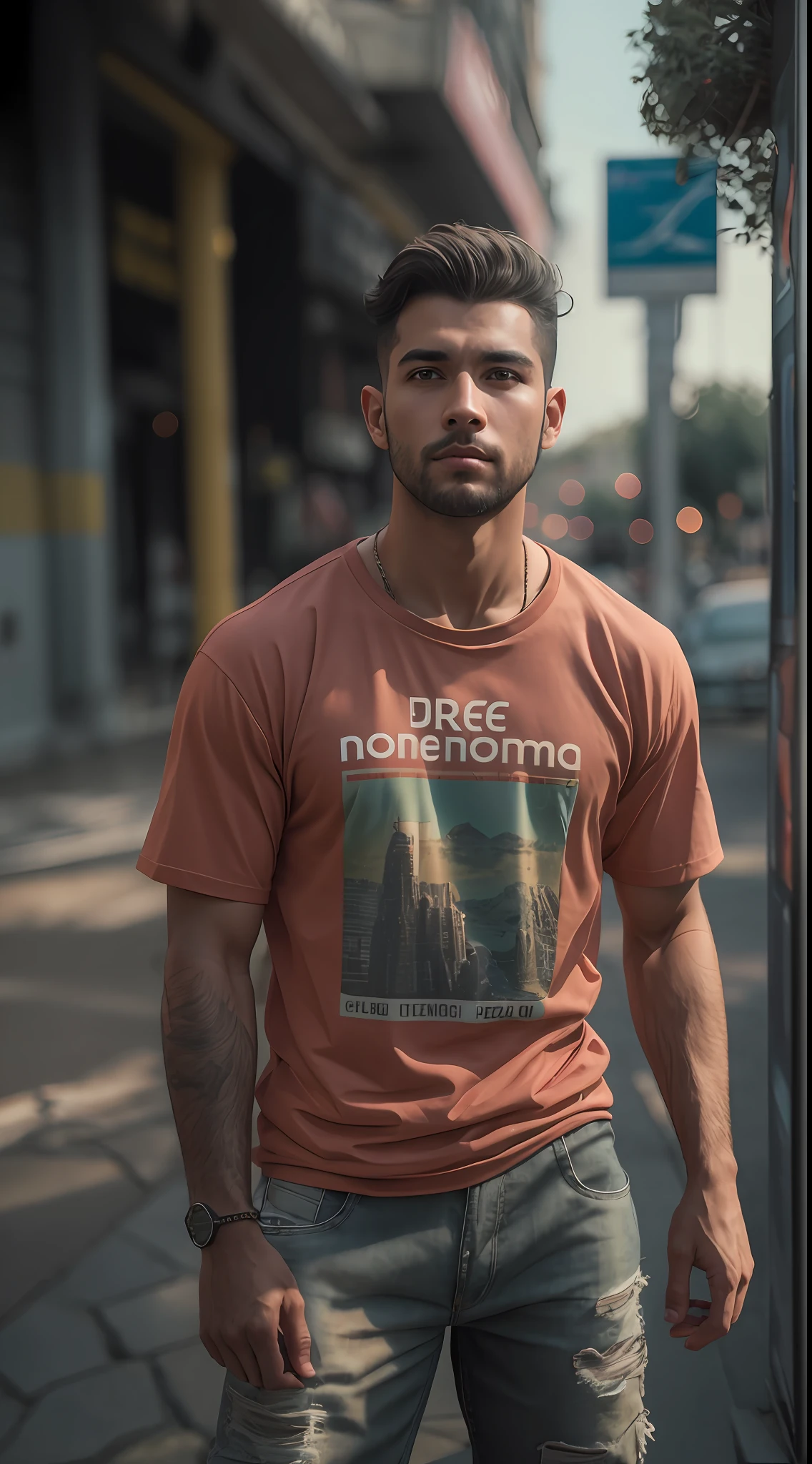 homem jovem, corpo inteiro, usando T-shirt e bermuda nylon, do lado de fora na rua, ((magro, pequeno)), fotografiarrealista, fotografia, obra-prima, realista, Realismo, renderizado, Alto contraste, digital art, photographicrealistic, trending on Artstation 8k HD, high definition, detailed, realistic;, detalhada, textura da pele, hiperdetalhada, Textura realista da pele, armadura, melhor qualidade, ultra high-resolution, (fotografiarrealista: 1.4), alta resolução, detalhada, fotografia crua, sharp re, Nikon D850 Film Stock Photography 4 Camera Kodak Portra 400 Lens F1.6 colors rich hyper realistic texture dramatic lighting unrealengine trend in artstation cinestill 800, .RAW.