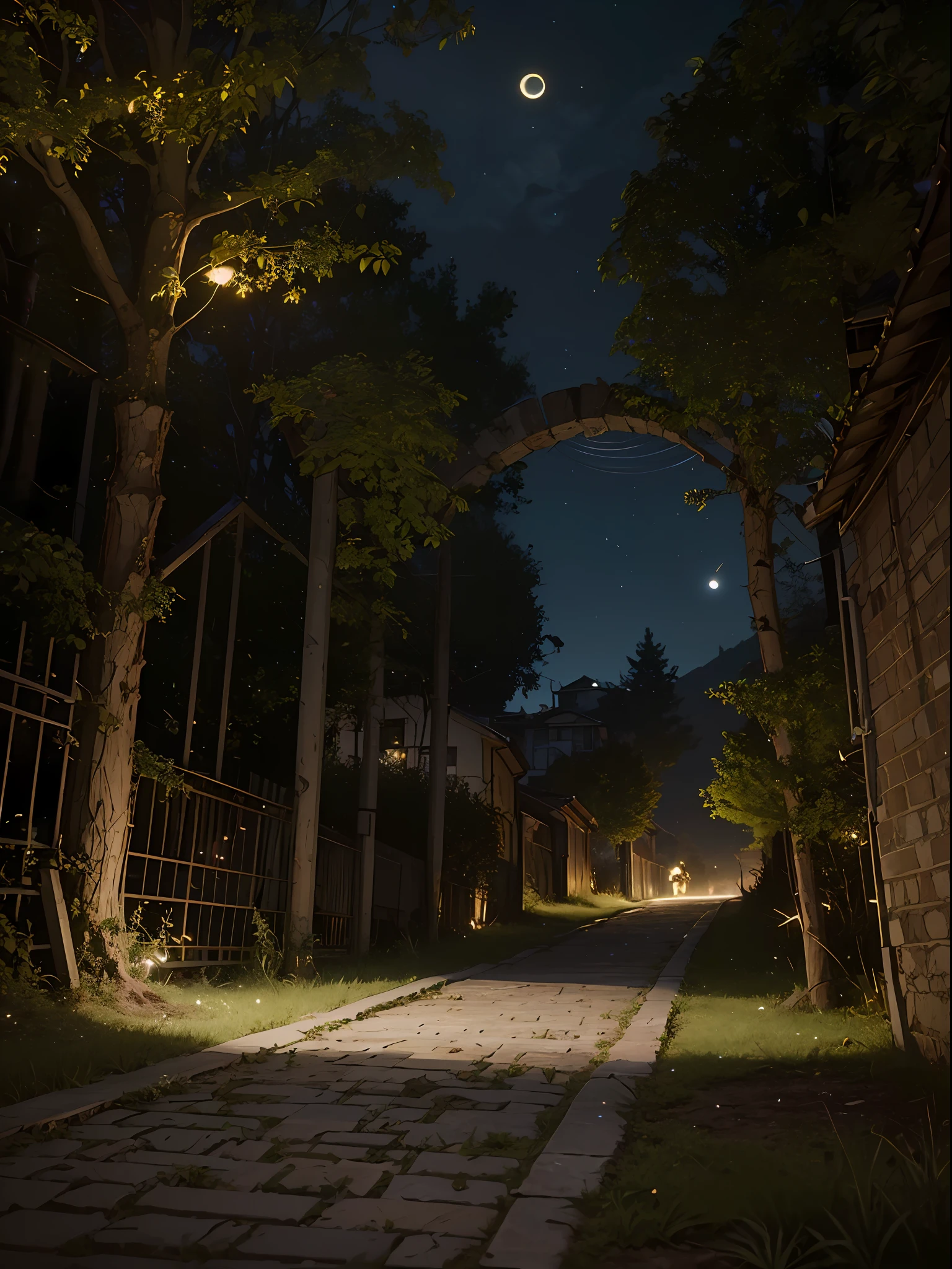 Official Art, Ancient Italy, Ancient Streets, (Lots of Fireflies), (Night), (Moon), Lights, Beautiful Landscapes, Epic Landscapes, Realistic Lights, Masterpiece, High Quality, Beautiful Graphics, High Detail , Global Illumination, Unreal Engine Rendering, Octane Rendering, (HDR: 1.3)