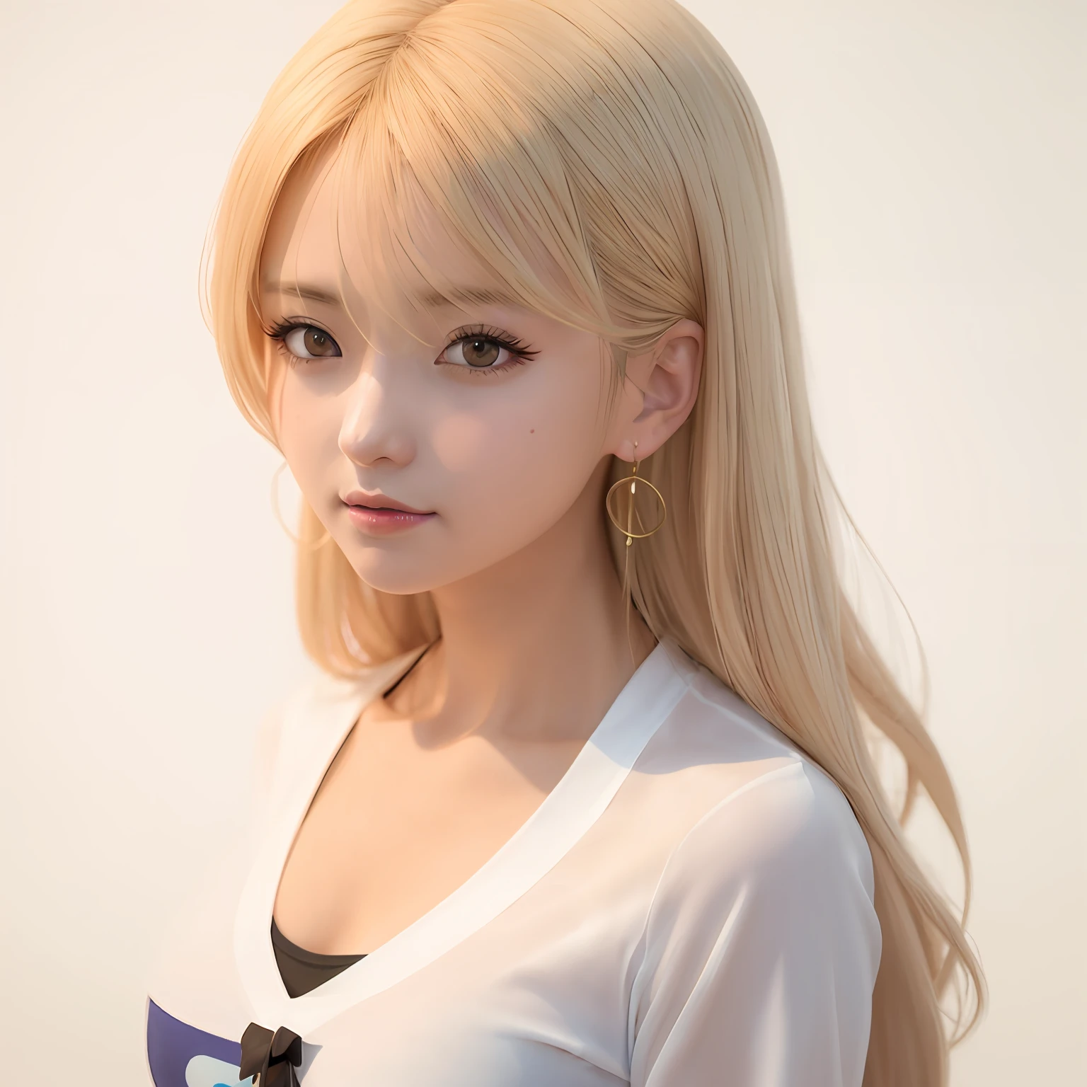 taut like a big inflated balloon、ultra gigantic tits、Super burst breasts、Super big、Big, Squeeze with both arms、Beautiful that seems to overflow from clothes、Beautiful big、Blonde woman with long hair and big earrings poses for photo, photorealistic anime girl render, realistic anime 3 d style, 3 d anime realistic, realistic young anime girl, Hyper realistic anime, photorealistic anime, [ 4 k photorealism ]!!, soft portrait shot 8 k, 8K portrait rendering, [ 4 k photorealism ]!!!, Portrait of female Korean idol