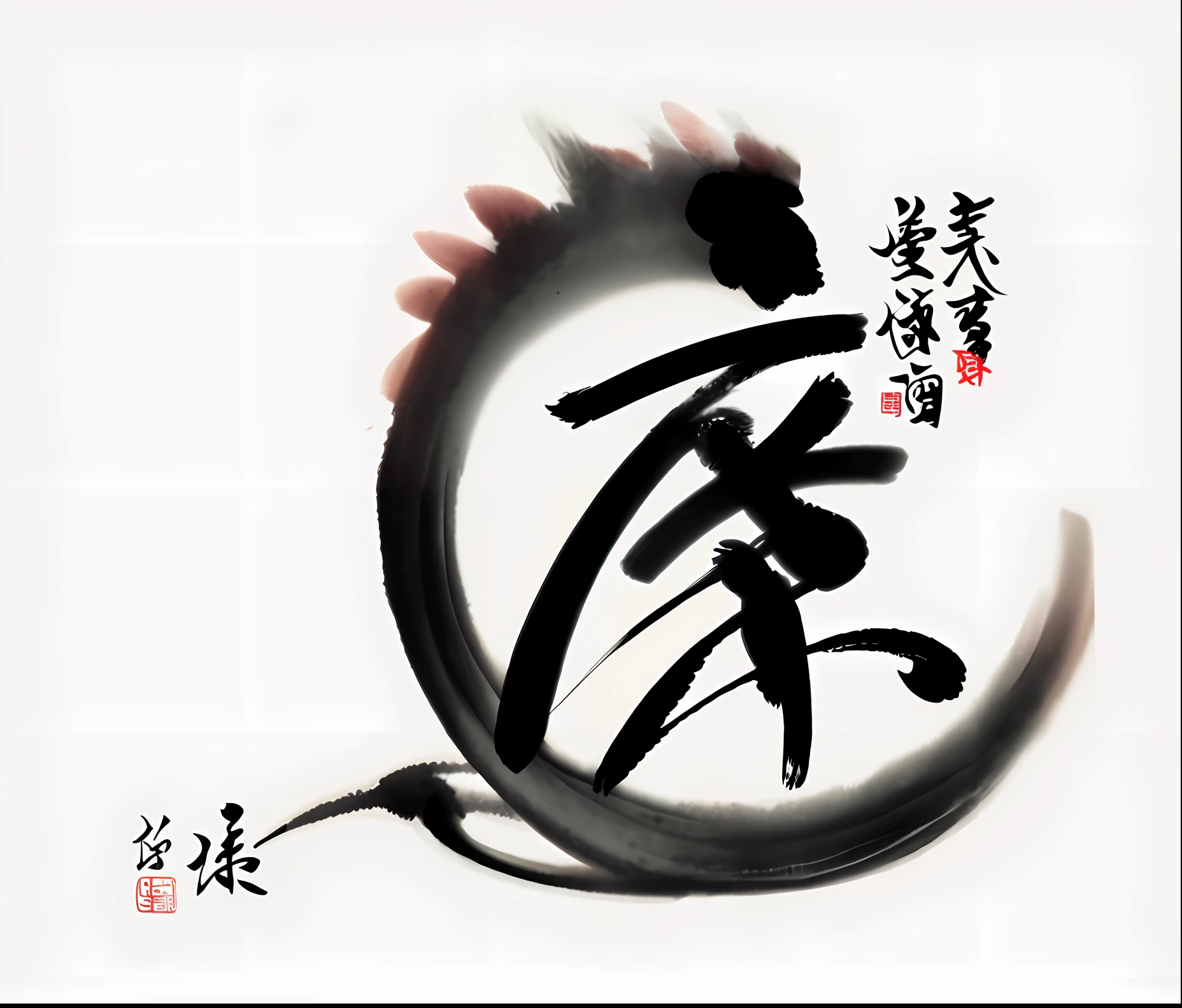 Close-up of brush drawing circles,It says Chinese, Chinese painting style, Chinese calligraphy, Chinese style painting, Chinese watercolor style, chinese calligraphic painting, Chinese text, inspired by Shūbun Tenshō, Chinese text Chinese characters, chinese brush pen, chinese ink brush, Ink style painting, inspired by Sesshū Tōyō, There is a blooming lotus flower in the lower left corner, The red section on the upper right reads inside"Southern University of Science and Technology"Six words --auto