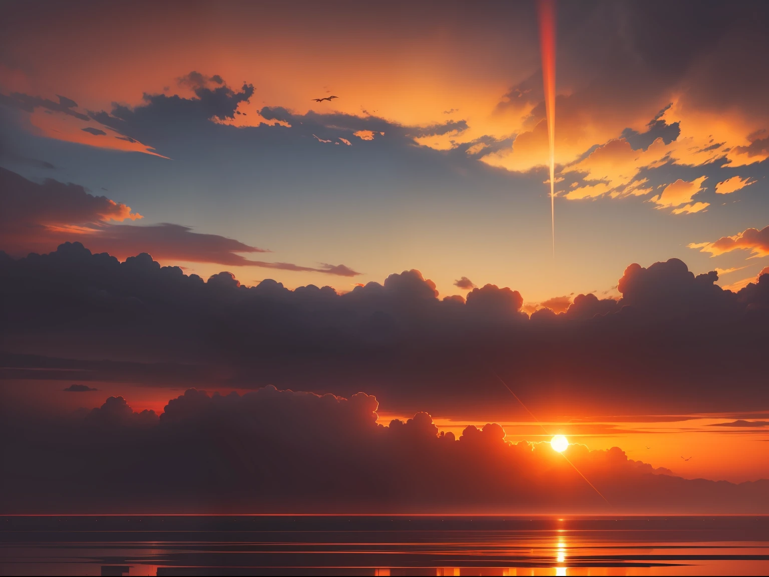 sunset
sky
A flock of flying crows
sun
horizon
Red-orange light
golden
Black dot々
Painterly contrast
A sky that burns like fire
silhouette