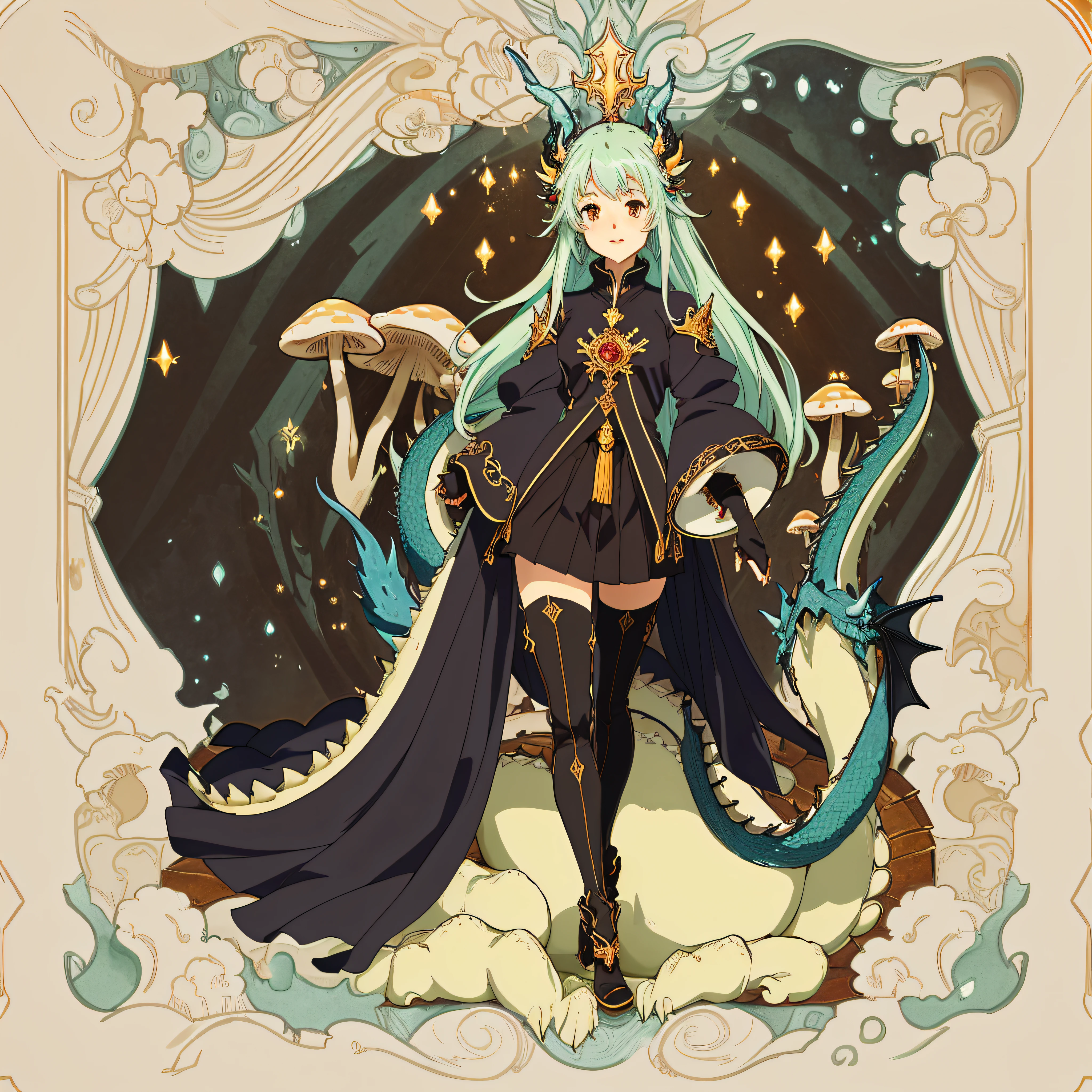 Spawn a girl,Consistent with human anatomy,Cute girls,Anime girls,The characteristics of mushrooms and dragons are retained