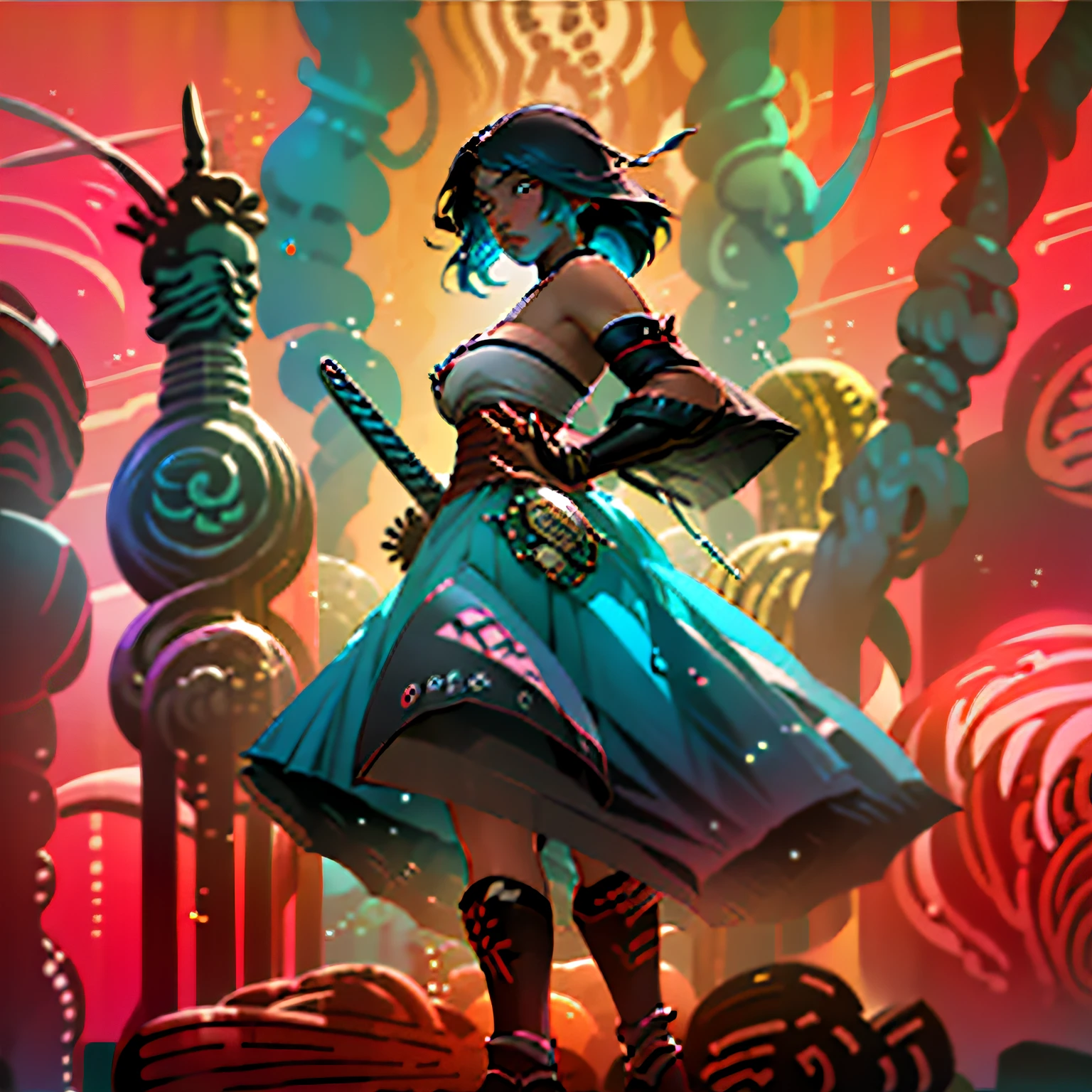 Black shoulder-length hair,The ends of the hair are cyan and dyed,Handsome,Male ager,holding samurai sword,Wears cyan haori,anime big breast,Ghibli-like colors,god light,Anime style,super detailing,tmasterpiece,Award-Awarded,Anime comic style --auto