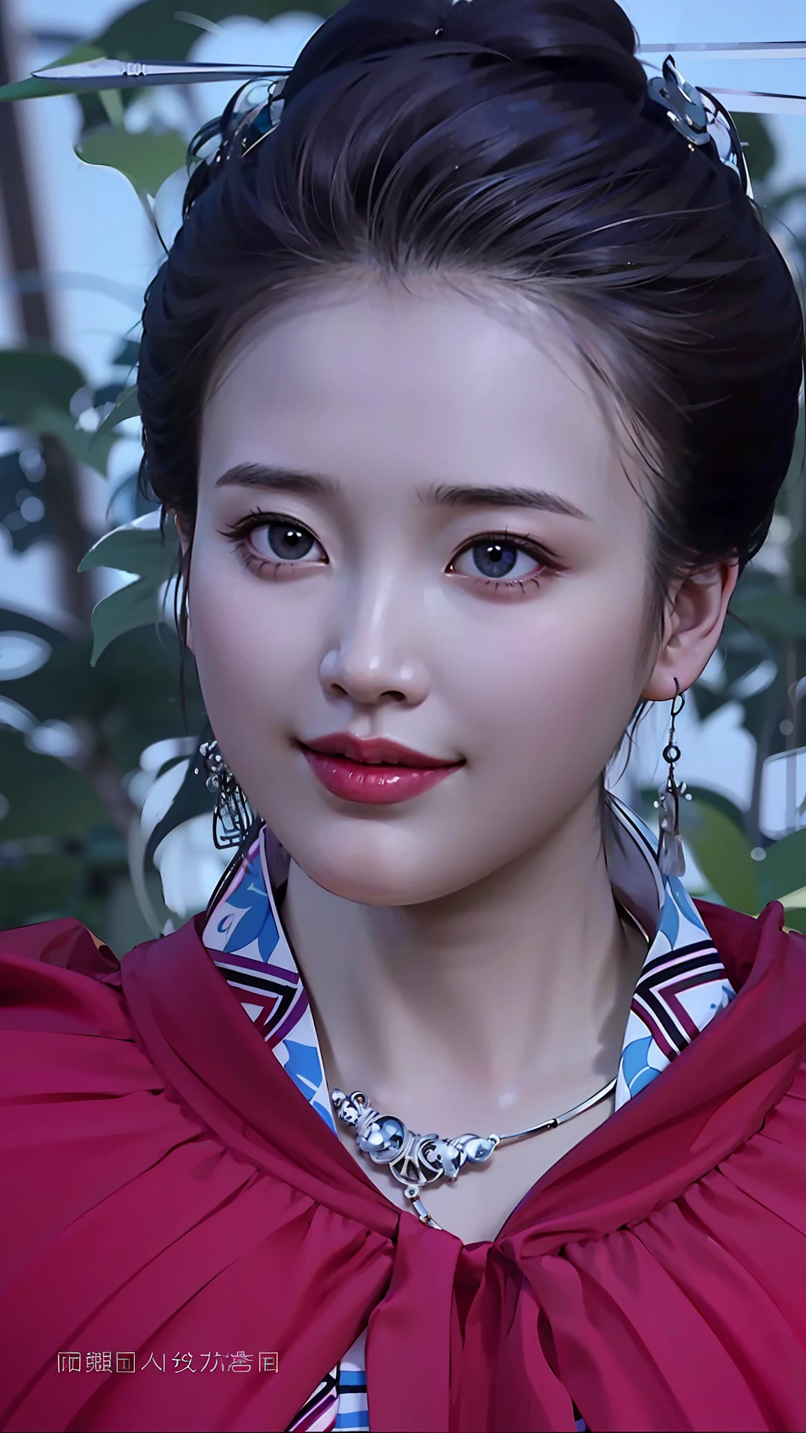 Close-up of a woman in a red dress and necklace, ruan jia beautiful!, ancient chinese beauti, Traditional beauty, Chinese woman, Chinese girl, inspired by Li Fangying, dilraba dilmurat, Inspired by Lan Ying, Chinese style, inspired by Zhang Yan, Inspired by Huang Ji, Very beautiful face, inspired by Yao Tingmei