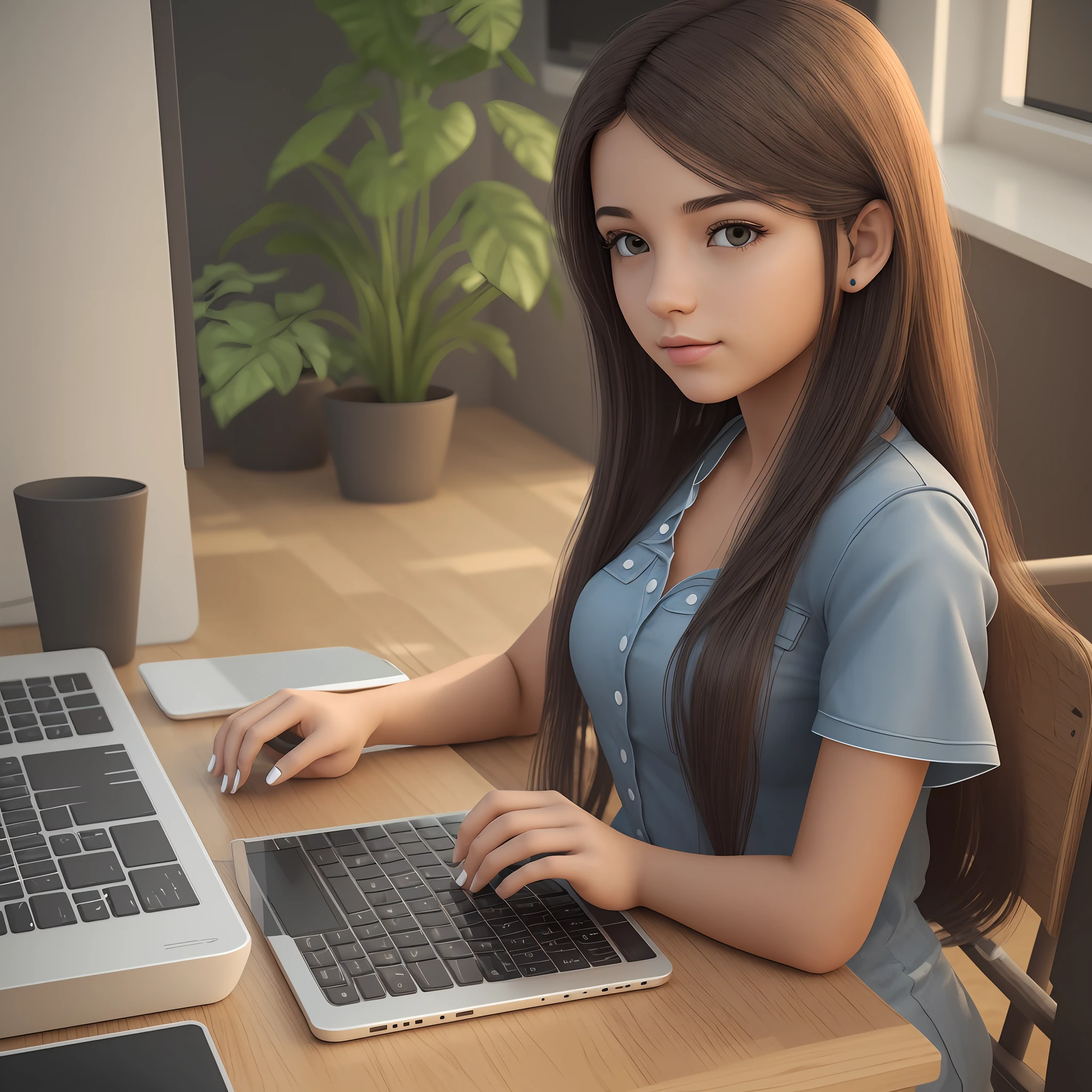 photograph of girl brazilian, using computer, 3d designer --auto --s2