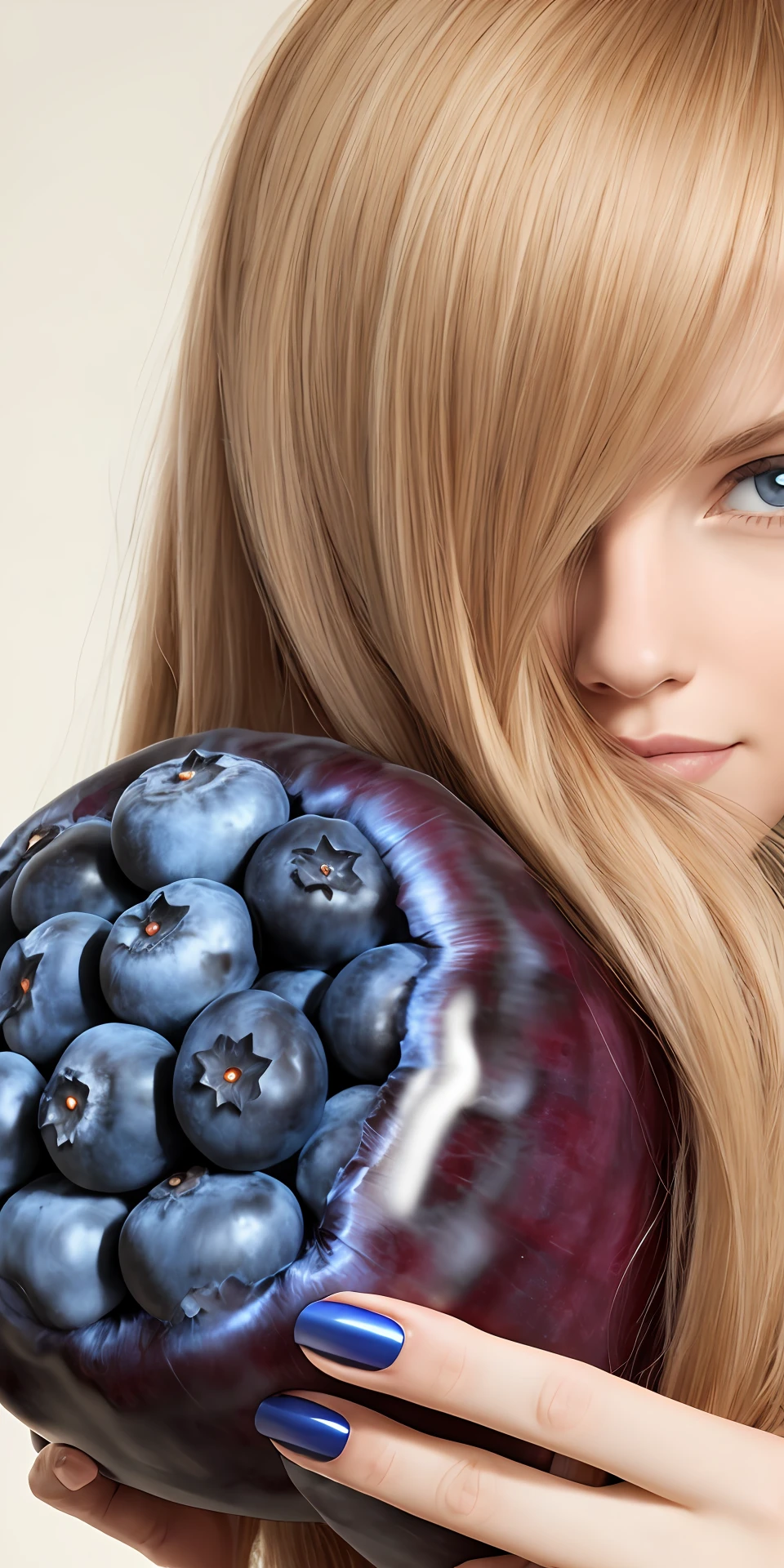 Finnish blonde woman carrying an enormous blueberry on her back --auto --s2