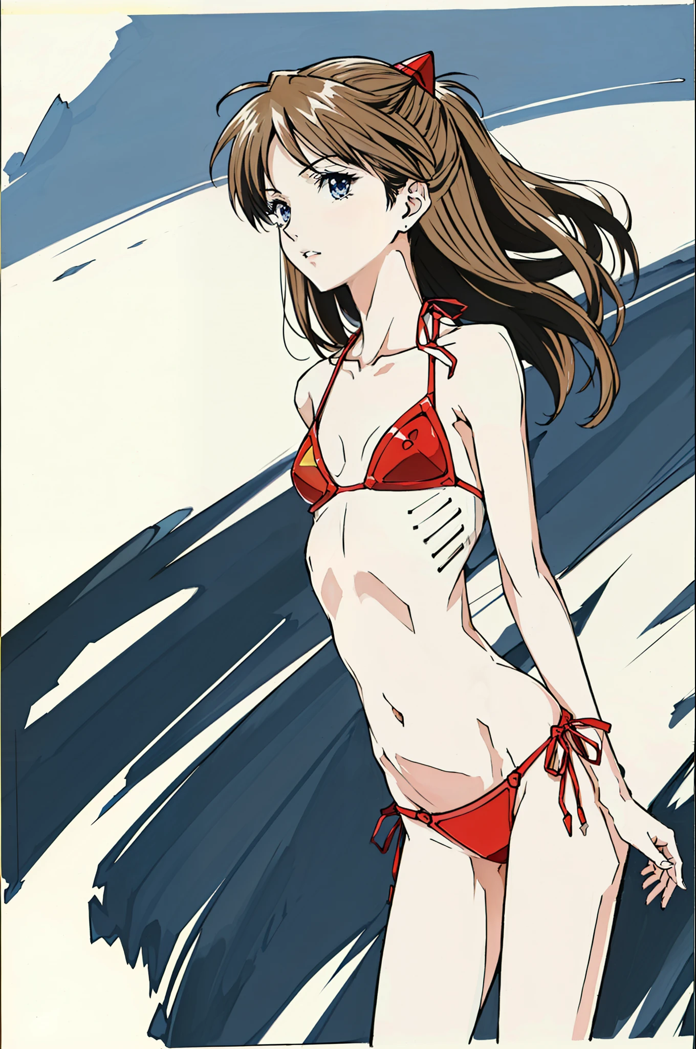 foto de retrato de ((muy flaca Asuka Langley)), (( Foto de cuerpo entero)), (((beautiful asuka langley anorexic))), ((muy flaco en bikini)), (((huesos y costillas visibles) ))) , ((small flat breasts)), ((very small waist)), ((piernas delgadas)), ((Cara hermosa)), ((Vista de perfil de cuerpo completo)), (((concave abdomen))), ((El cuerpo de Asuka Langley muy, muy flaco)), (((fondo blanco))). ((Cabello en el viento)). (((Mejor calidad))), ((Estilo Evangelion)), ((costillas visibles )).