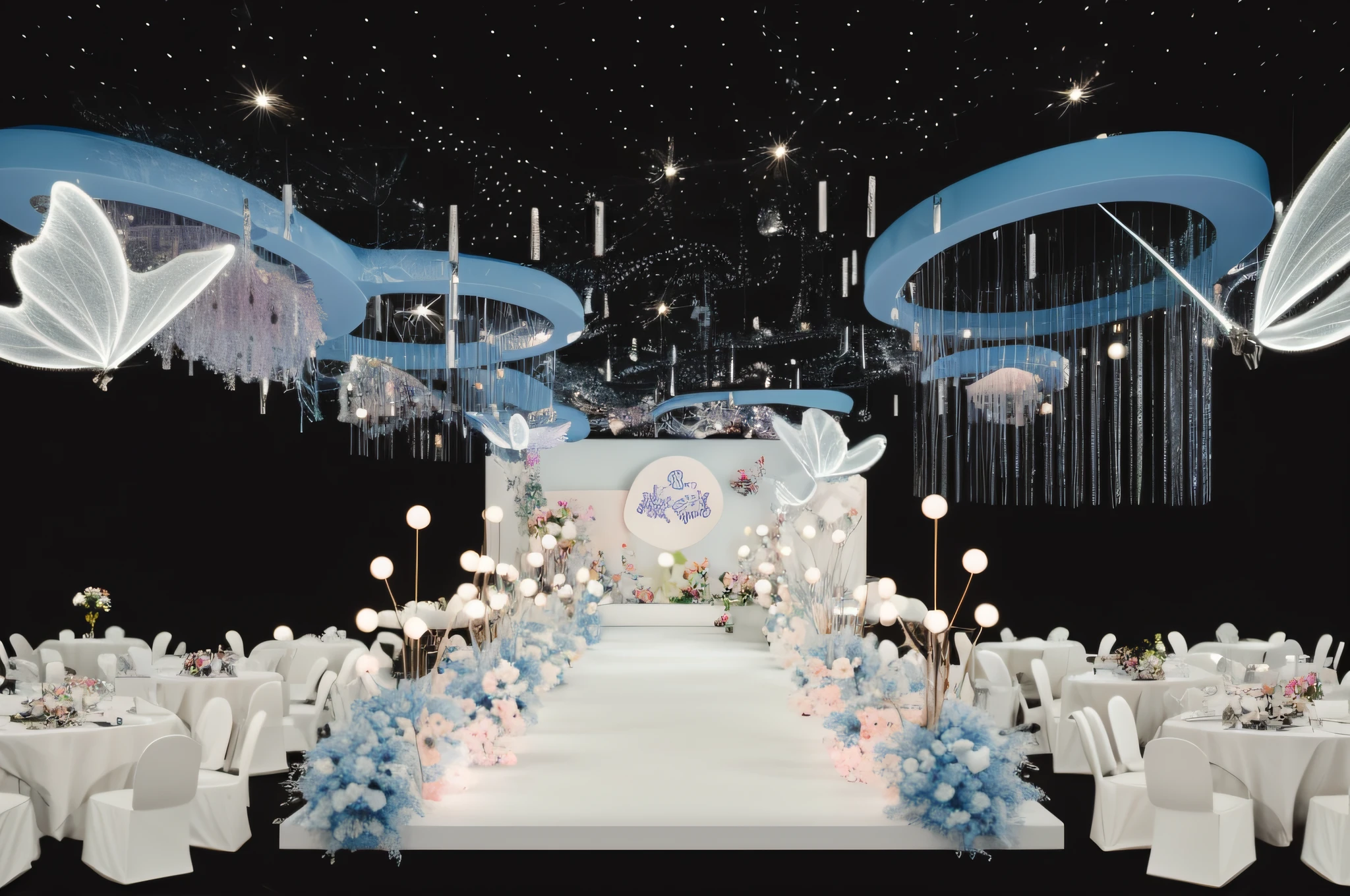 florals, (photorealestic:1.5), (Good shadows),Good construction,Volumetriclighting,cinematic ligh,(HighestQuali,Award-Awarded,tmasterpiece:1.5),Wedding Hall,Wedding design renderings,Clearer,8K,3Drenderingof,k hd,Brilliant light and shadow,Interior design,Three-dimensional,Exquisite,the detail,
