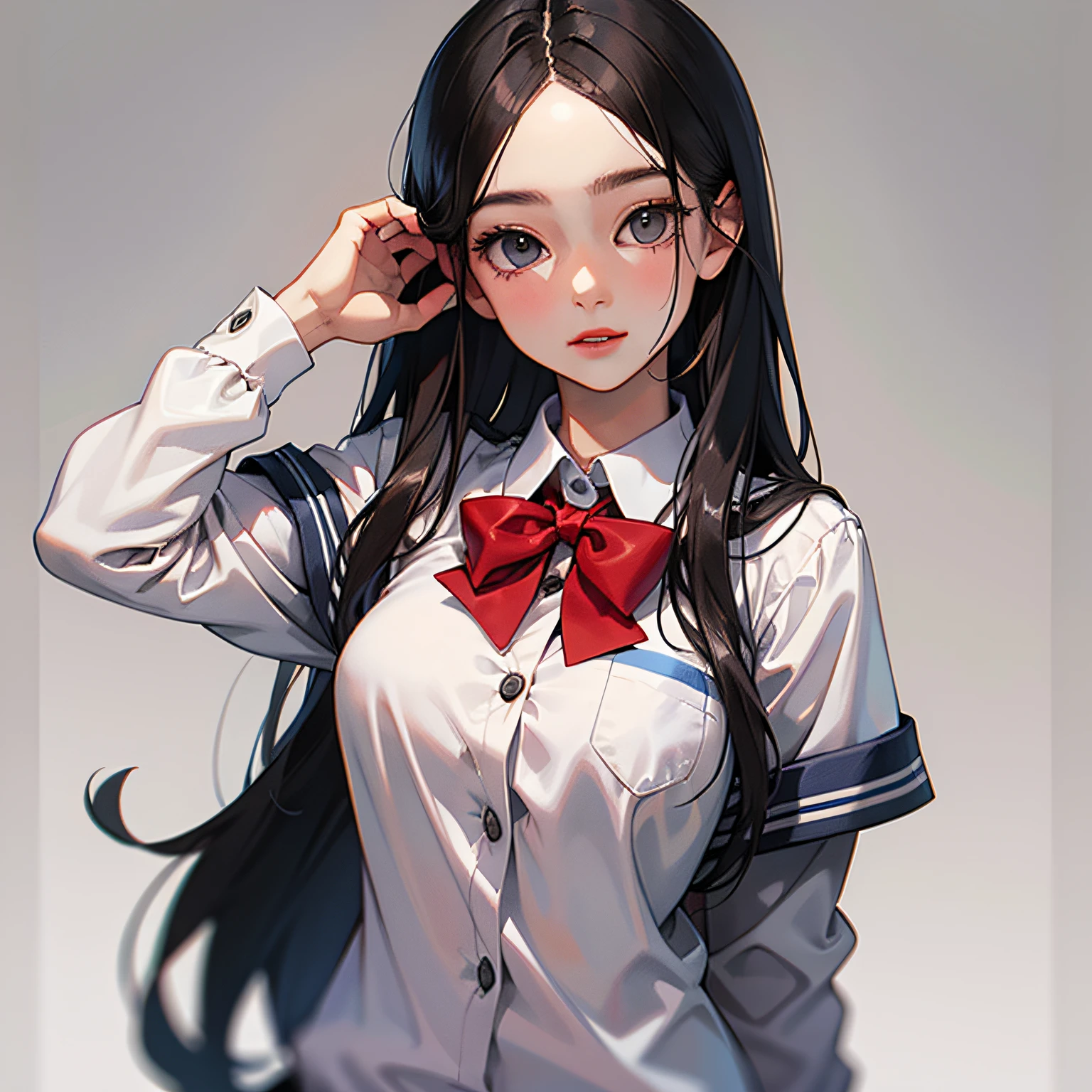 A beautiful woman in a school uniform,Bust photo,white backgrounid