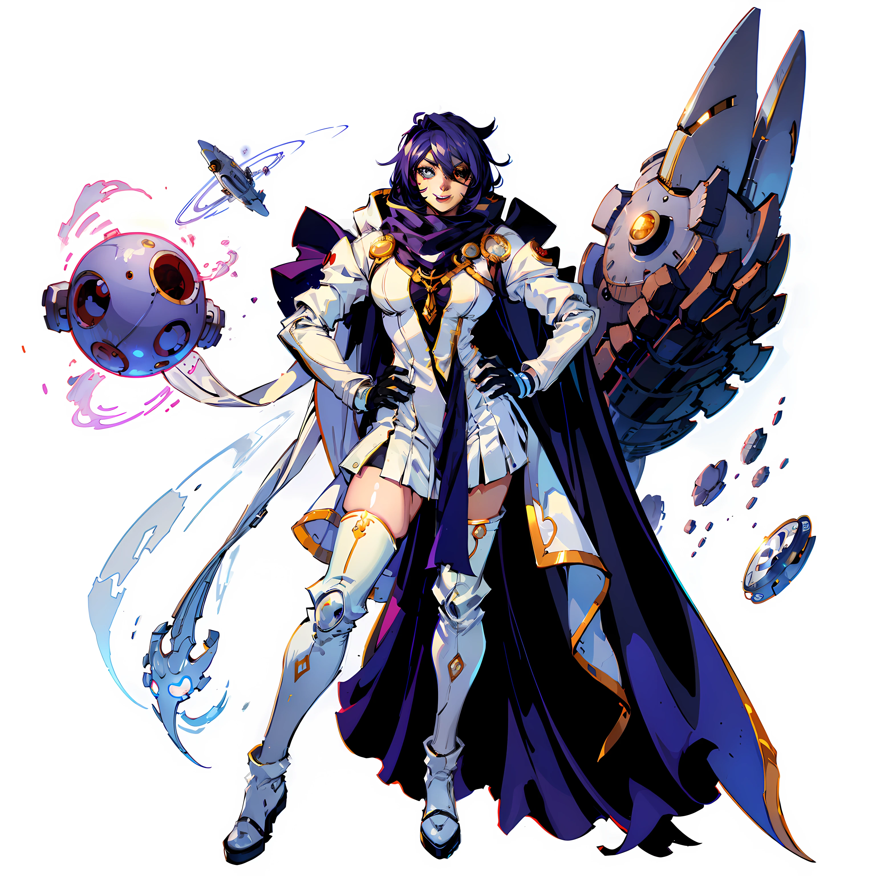 femele, Full body shot, No background, white background, space suits, Full body shot, Seductive smile, Eye patch over one eye, captain